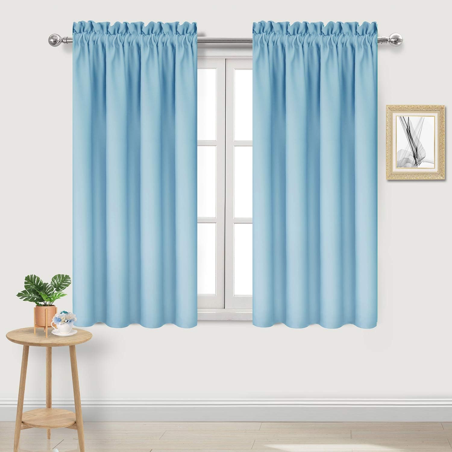 Dwcn Blackout Curtains Thermal Insulated Energy Saving Bedroom and Kitchen Curtains Window Treatments, W 38 x L 45 Inch, Set of 2 Light Blu…