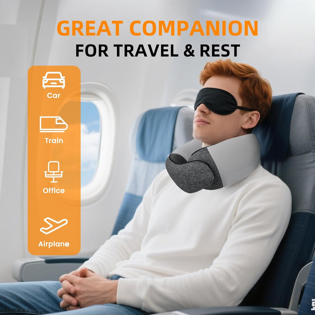 Travel Neck Pillows for Airplanes, Premium 100% Memory Foam Neck Pillow with Alternative Skin-Friendly Silk Cover - Upgrade Liner Enables…
