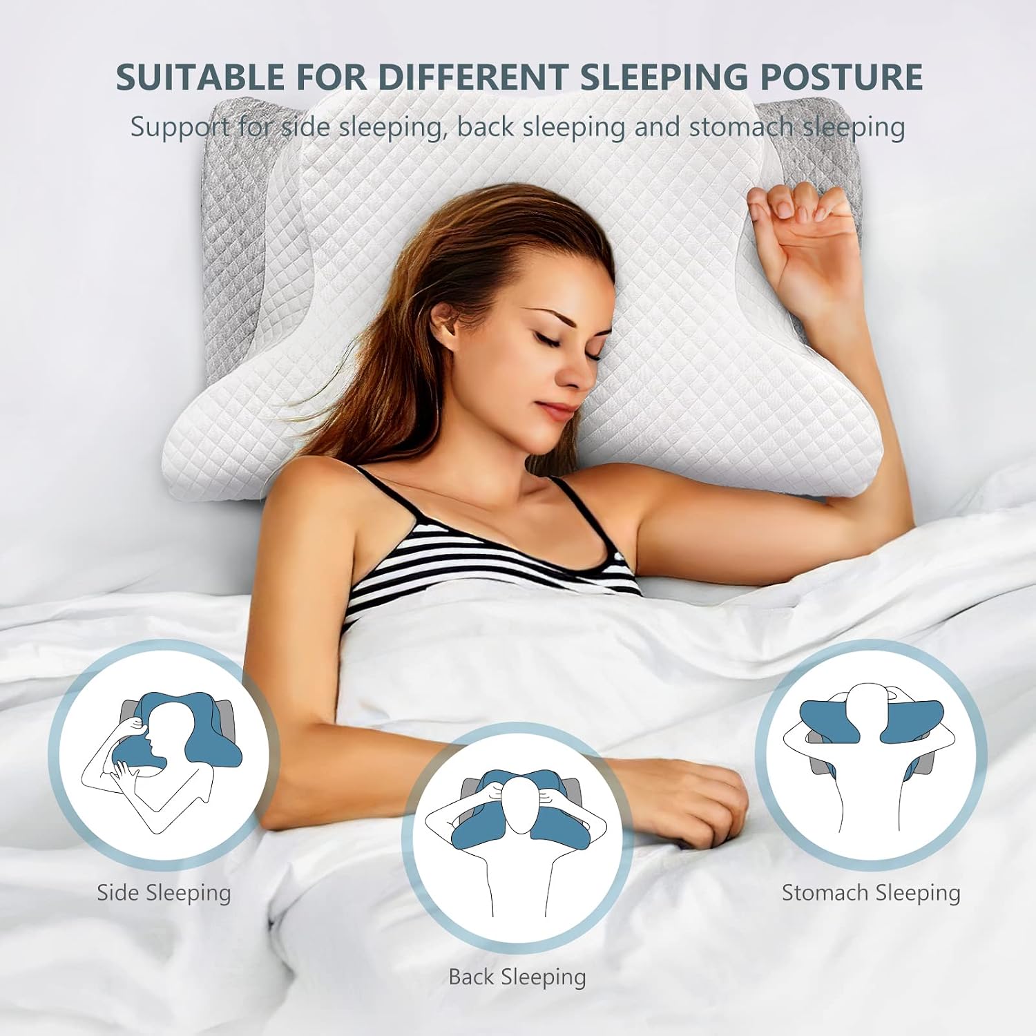 Zamat Adjustable Cervical Memory Foam Pillow, Odorless Neck Pillows for, Orthopedic Pillows for Sleeping with Cooling Pillowcase, Ergonomi…