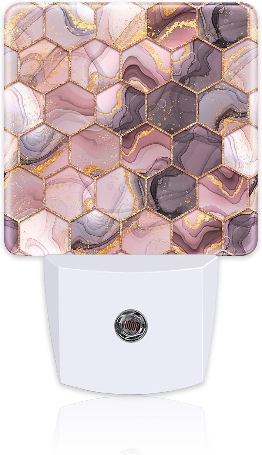 Pink Golden Ink Hexagon Night Light, Abstract Fluid Marble Dusk to Dawn Night Light Plug in,0.5w Energy Saving Sleep Friendly NightLight…