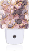 Pink Golden Ink Hexagon Night Light, Abstract Fluid Marble Dusk to Dawn Night Light Plug in,0.5w Energy Saving Sleep Friendly NightLight…