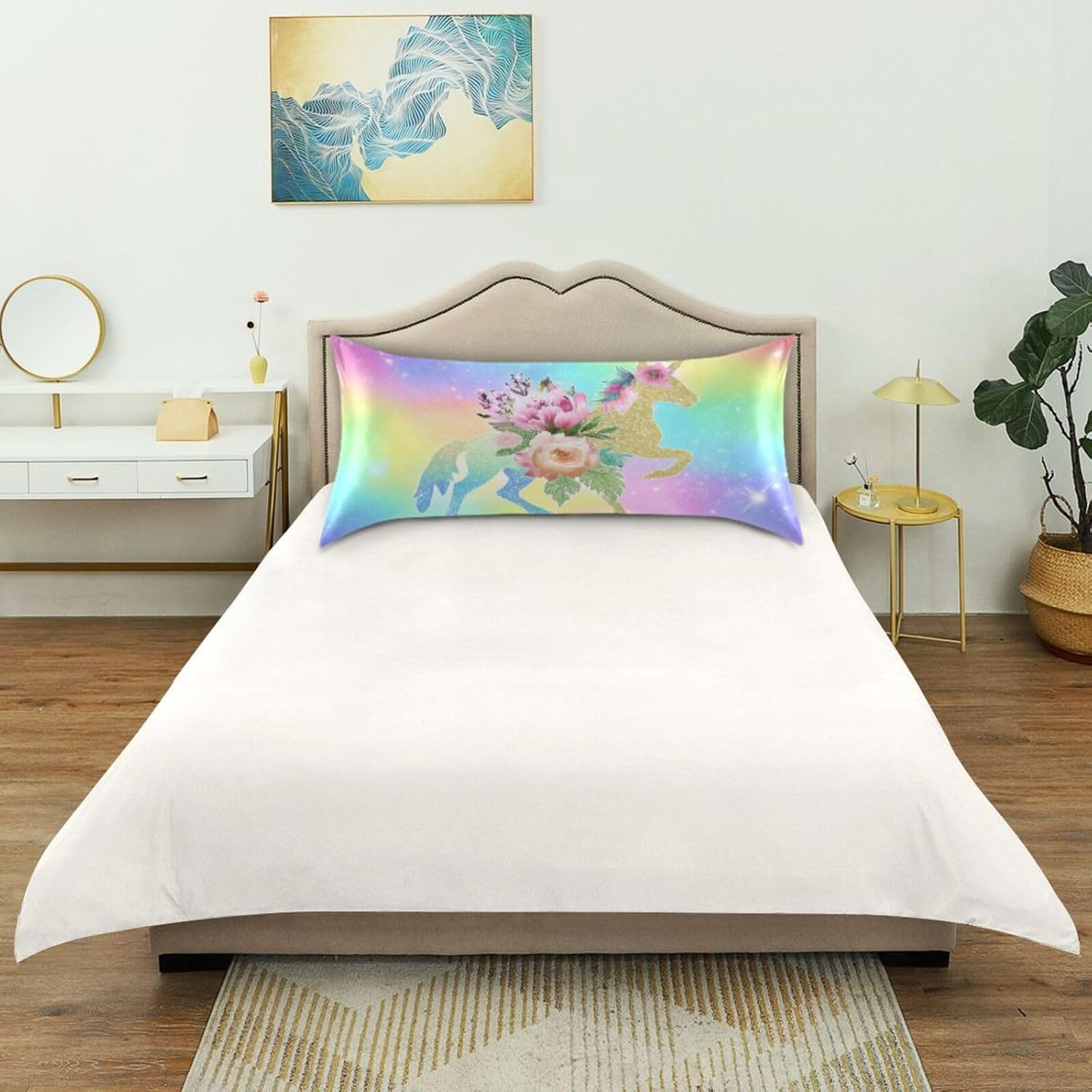 Blueangle Rainbow Unicorn Satin Pillowcase for Hair and Skin Silk Pillowcase, Standard Size(20x26 inches) - Satin Pillow Covers with…