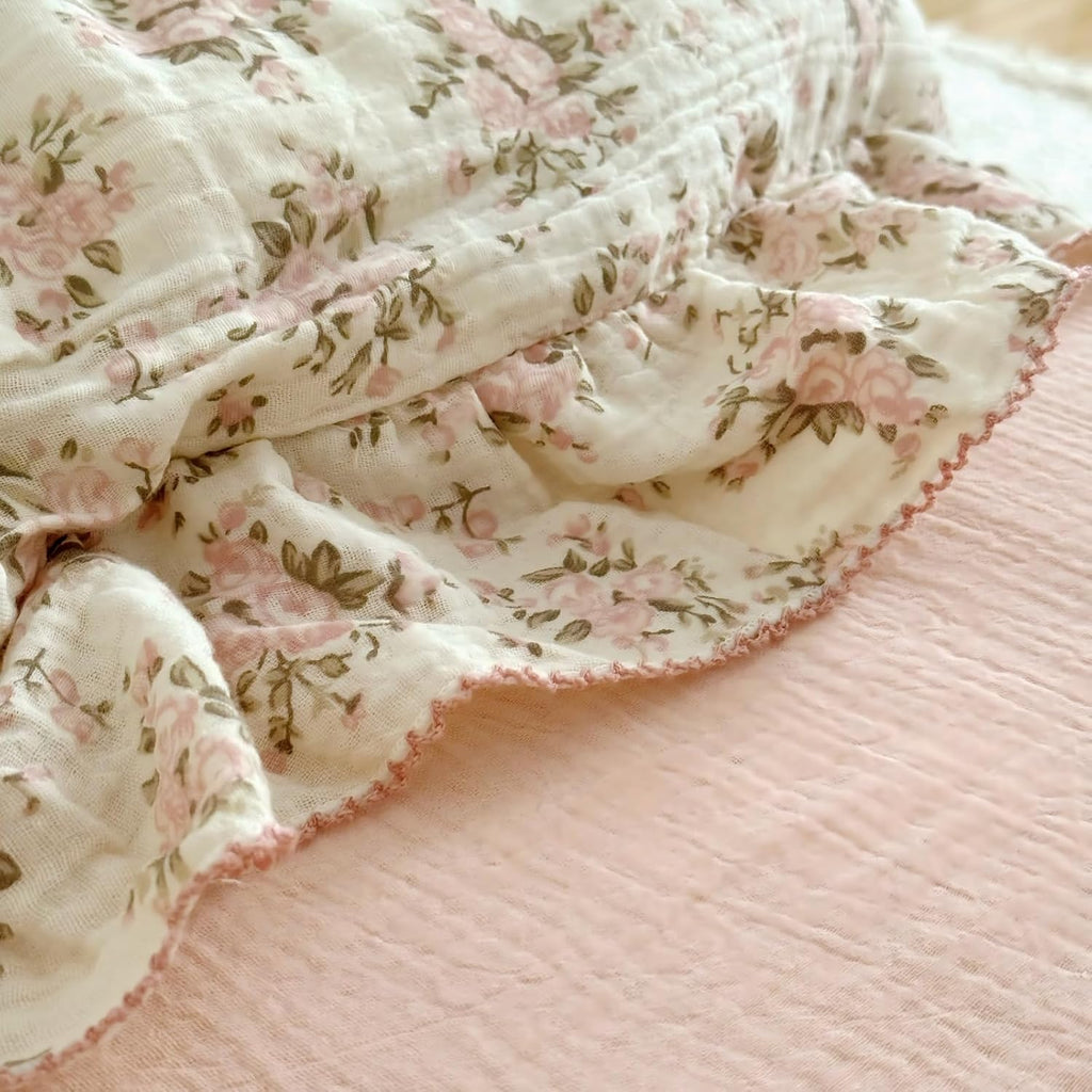 BuLuTu Muslin Cotton Toddler Pillowcases 14"x20", Shabby Chic Pink Floral Kids Pillow Cases Fit Toddler Pillow Sized 13"x18" Soft…