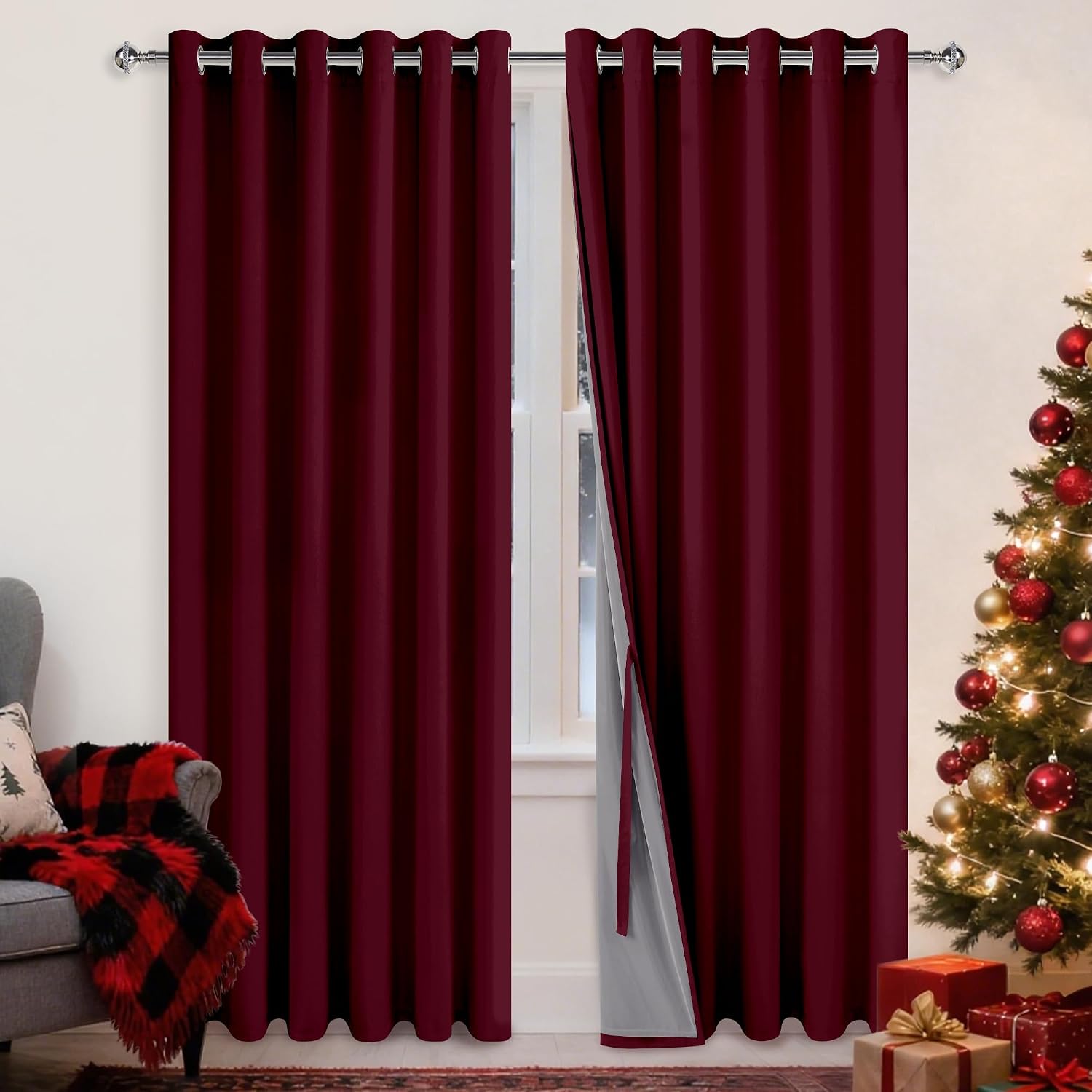 Xwzo 100% Blackout Curtain Panels - Thermal Insulated Black Liner Curtains, Noise Reducing and Heat Blocking Drapes for Hall and Studio Win…