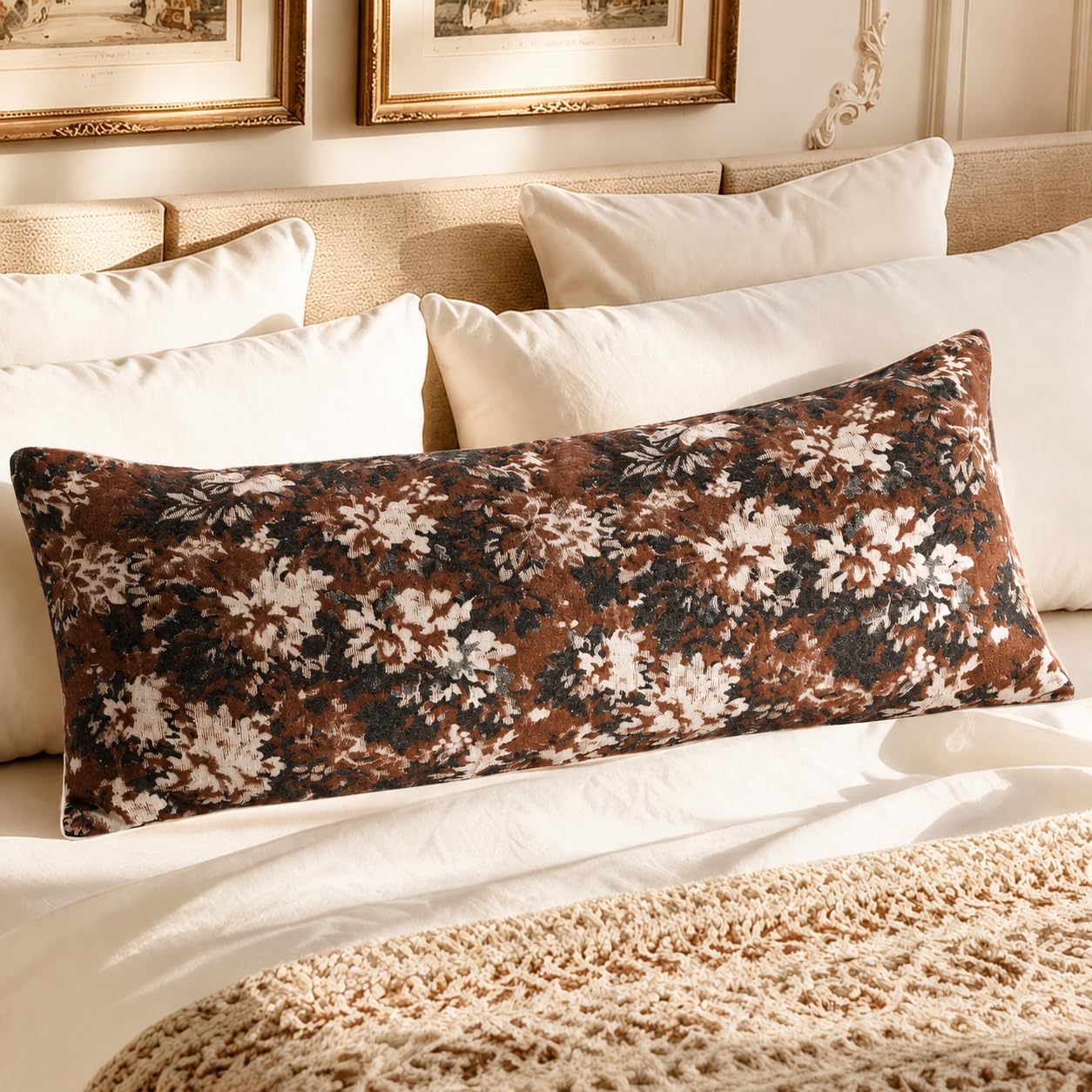 Haguko Vintage Floral Throw Pillow Covers 14x36 Long Lumbar Tapestry Chenille Soft Decorative Farmhouse Rectangular Accent Body Pill…