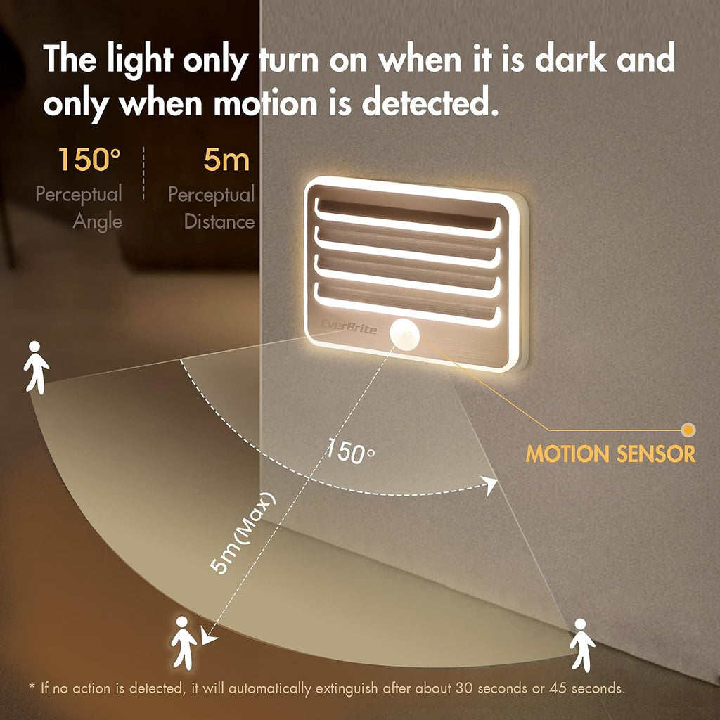 EverBrite Motion Sensor Night Lights, LED Soft Warm Light, Battery Powered Auto Stick-On Night Light for Bedroom, Bathroom, Stair…