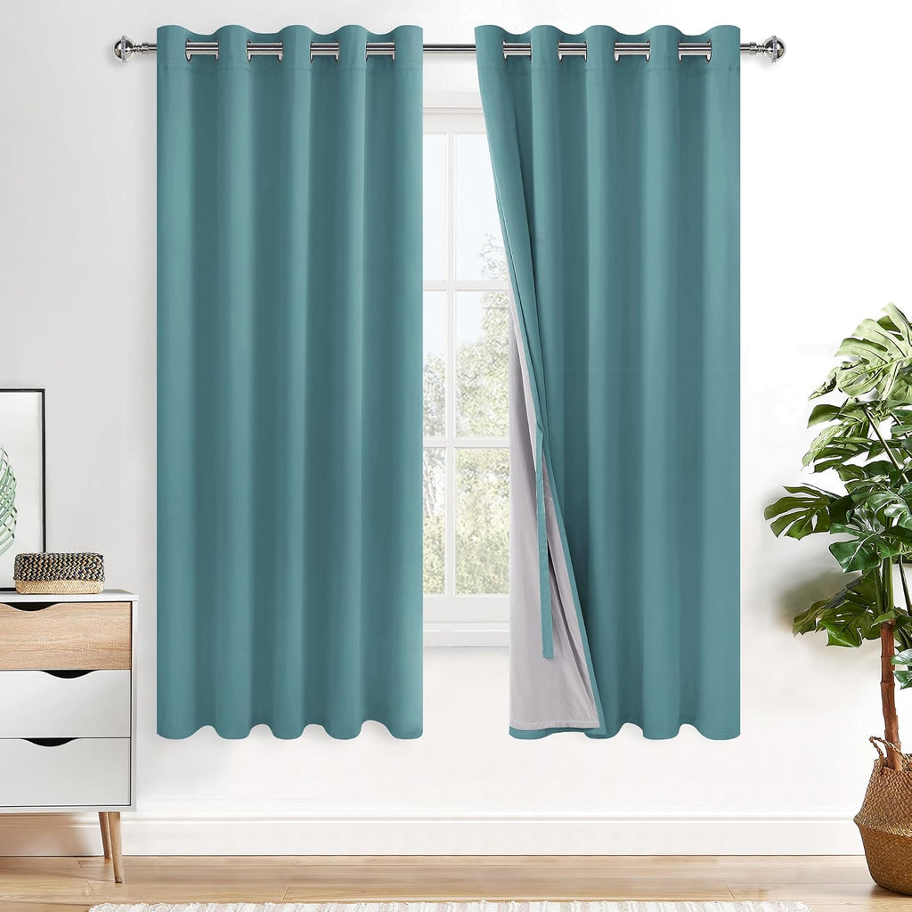 Xwzo 100% Blackout Curtains - Thermal Insulated Black Liner Curtains, Noise Reducing and Heat Blocking Drapes for Hall and Studio Windows w…