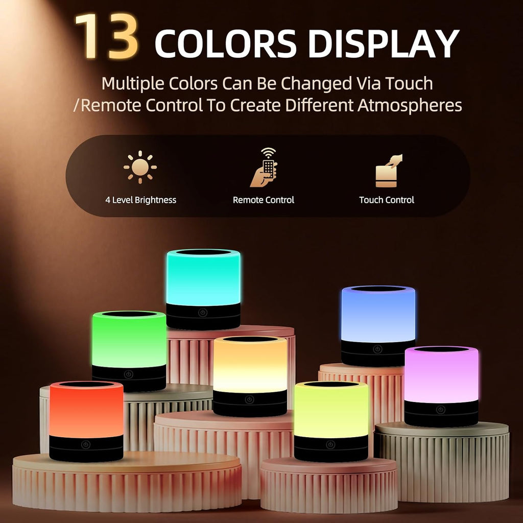Portable Night Light for Kids, USB Rechargeable Small Desk Lamp,13 RGB Colors & 4 Brightness & 1 Remote, Touch Bedside Table Lamp for…