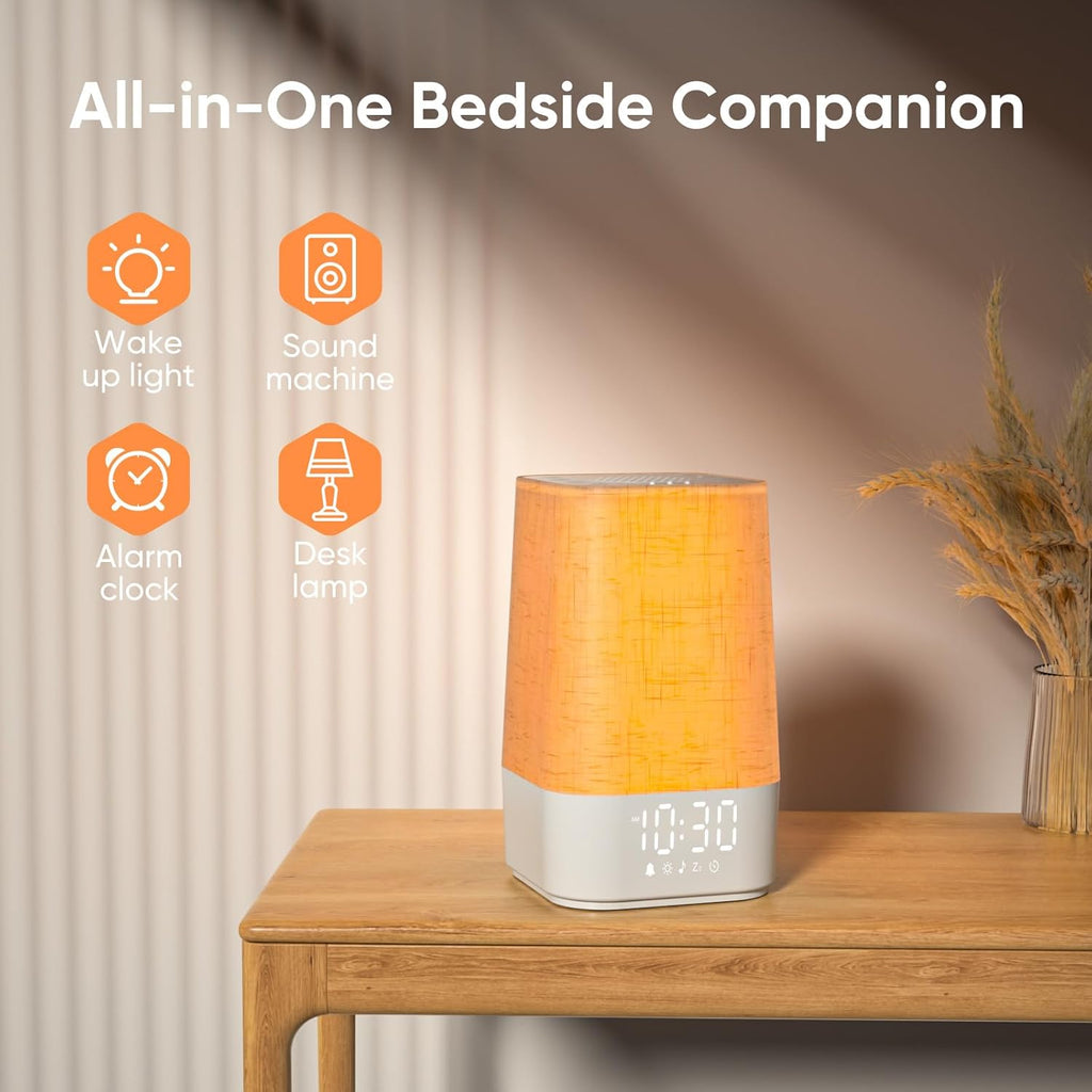 Sound Machine White Noise Machine with 30 Soothing Sounds, Sleep Timer, Dimmable Bedside Lamp Night Light Clock, Sunrise Alarm Clock Wake…