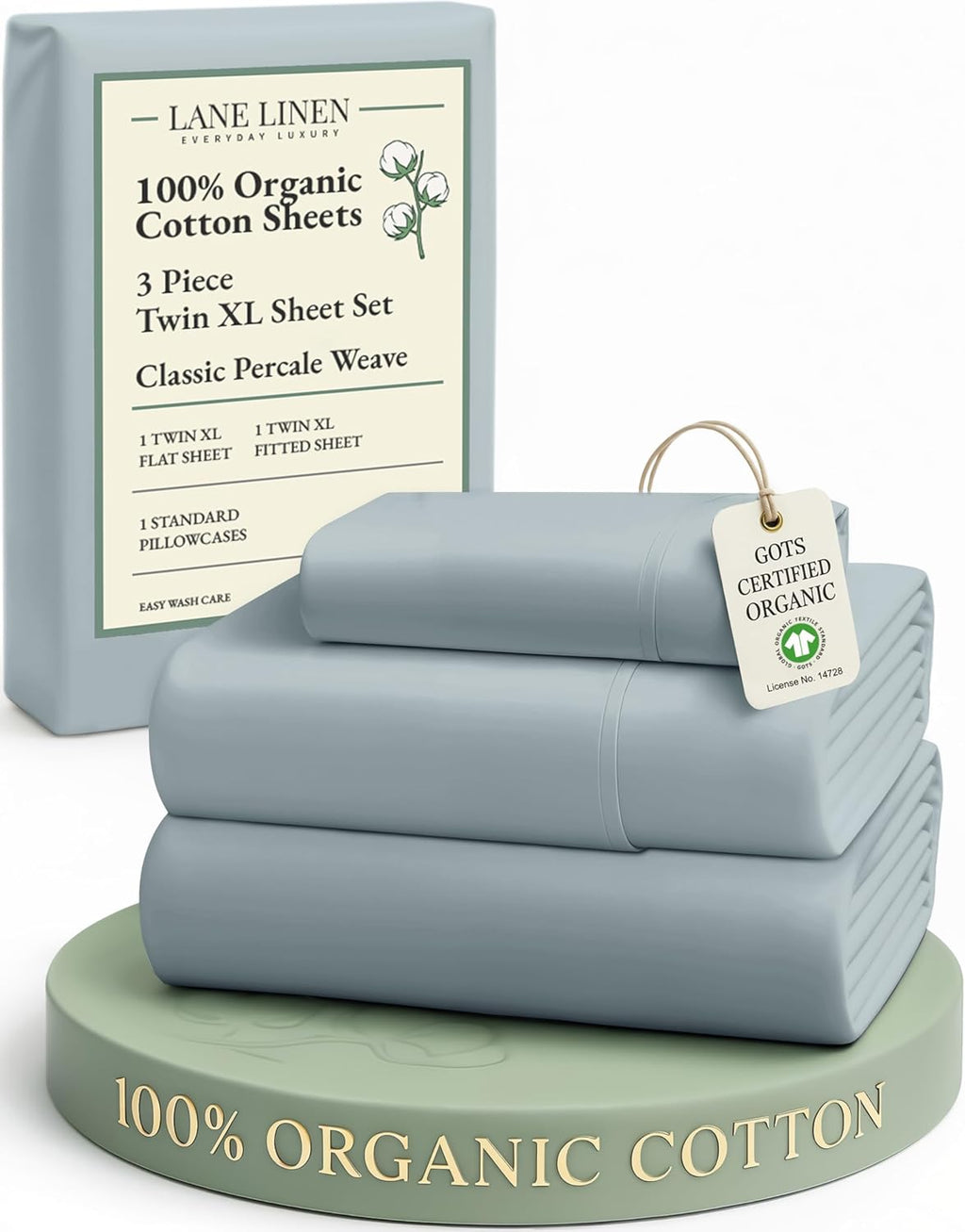 LaneLinen LANE LINEN 100% Organic Cotton Bed Sheets Extra Long Twin, Soft & Comfy Fully Elasticized Percale Perfect for Hospital Bed & Dorm…