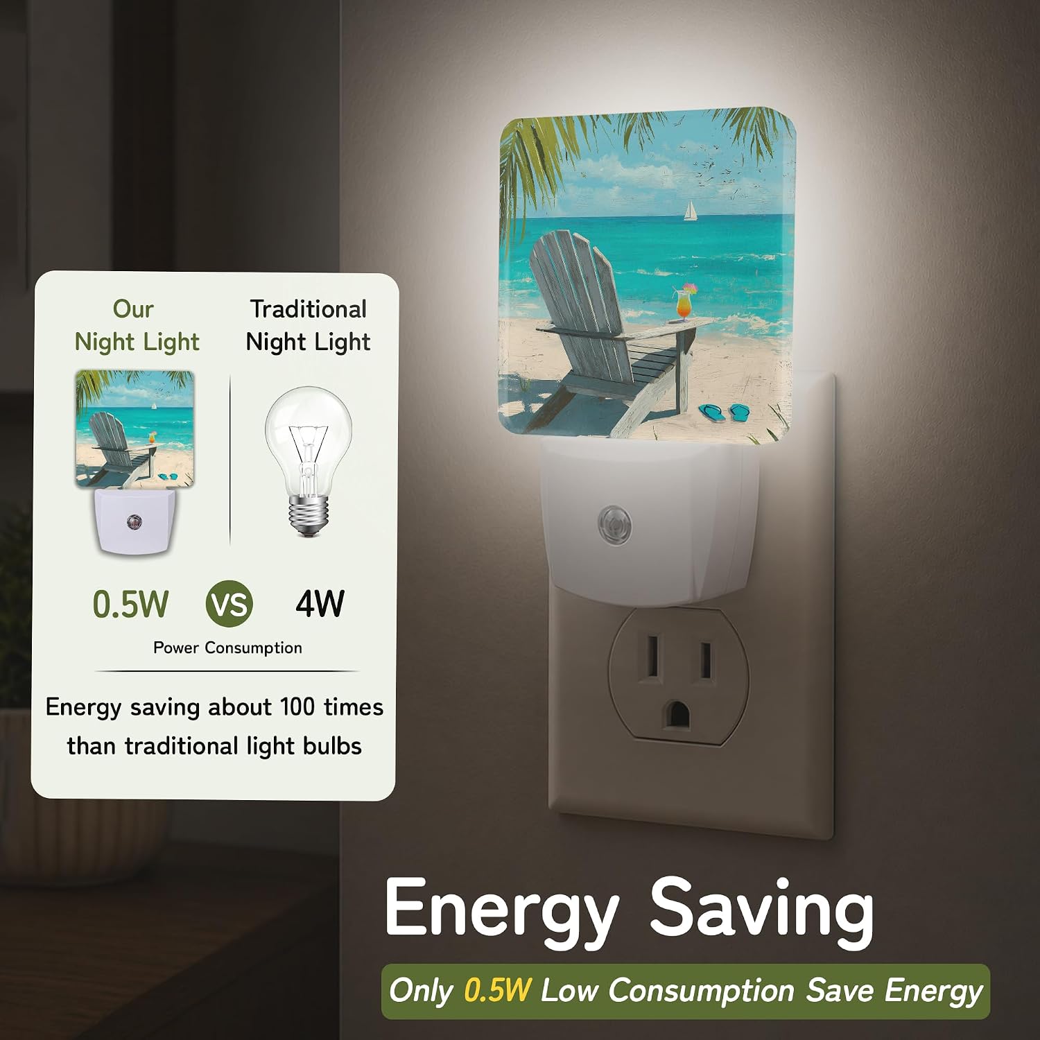 Tropical Beach Chair Night Lights Plug into Wall, Night Light for Bedroom Bathroom Hallway Kitchen, Auto Dusk to Dawn Sensor Decorative…