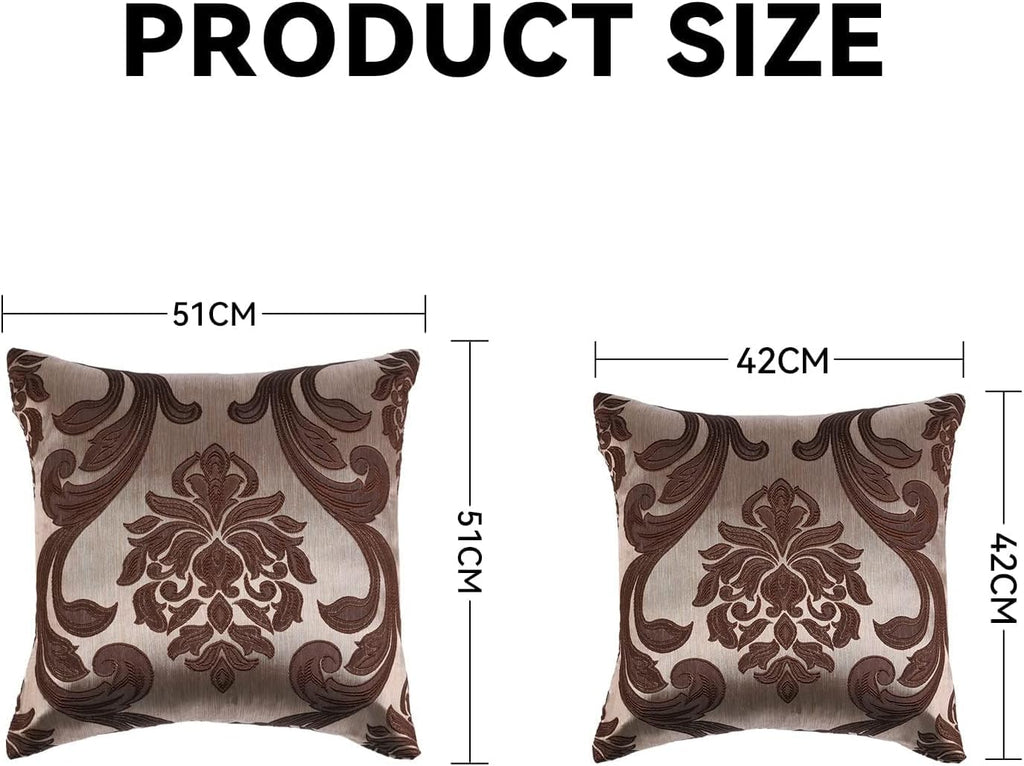 NAPEARL Throw Pillow Covers-Set of 2 Brown Beige Damask Jacquard Patterns, Luxury Satin Decorative Pillowcase for Couch, Sofa, Bed…