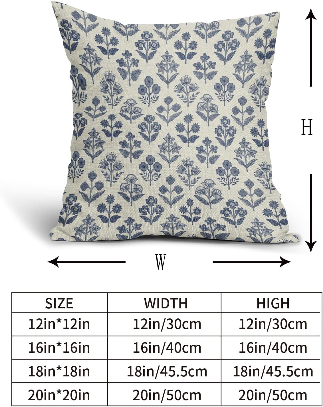Dark Blue Floral Pillow Covers 18x18 Inch Set of 2, Vintage Flower Block Print Pattern Decorative Throw Pillowcases Outdoor Farmhouse…
