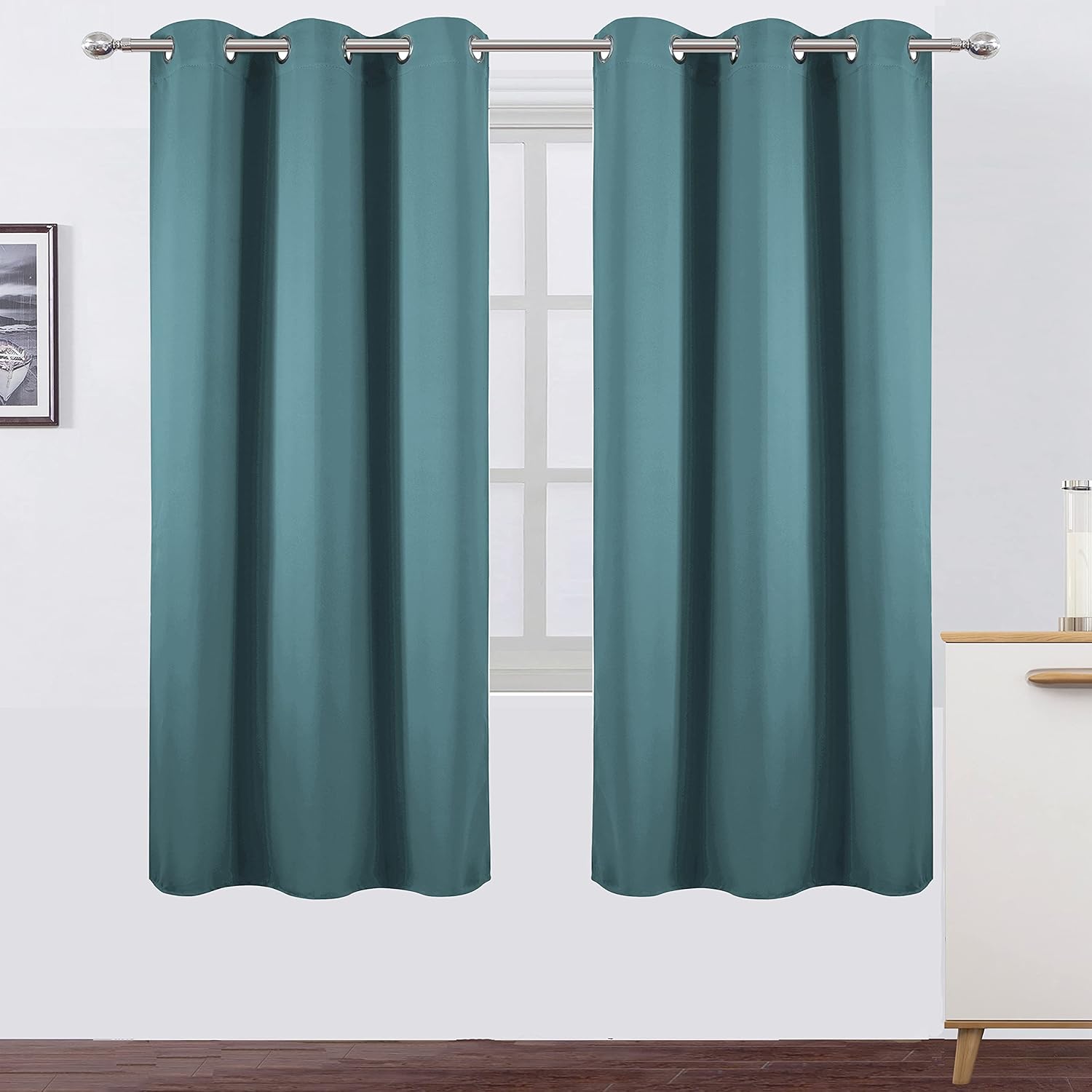Lemomo Sea Teal Thermal Blackout Curtains/42 x 72 Inch/Set of 2 Panels Room Darkening Curtains for Bedroom 72 Inch silver