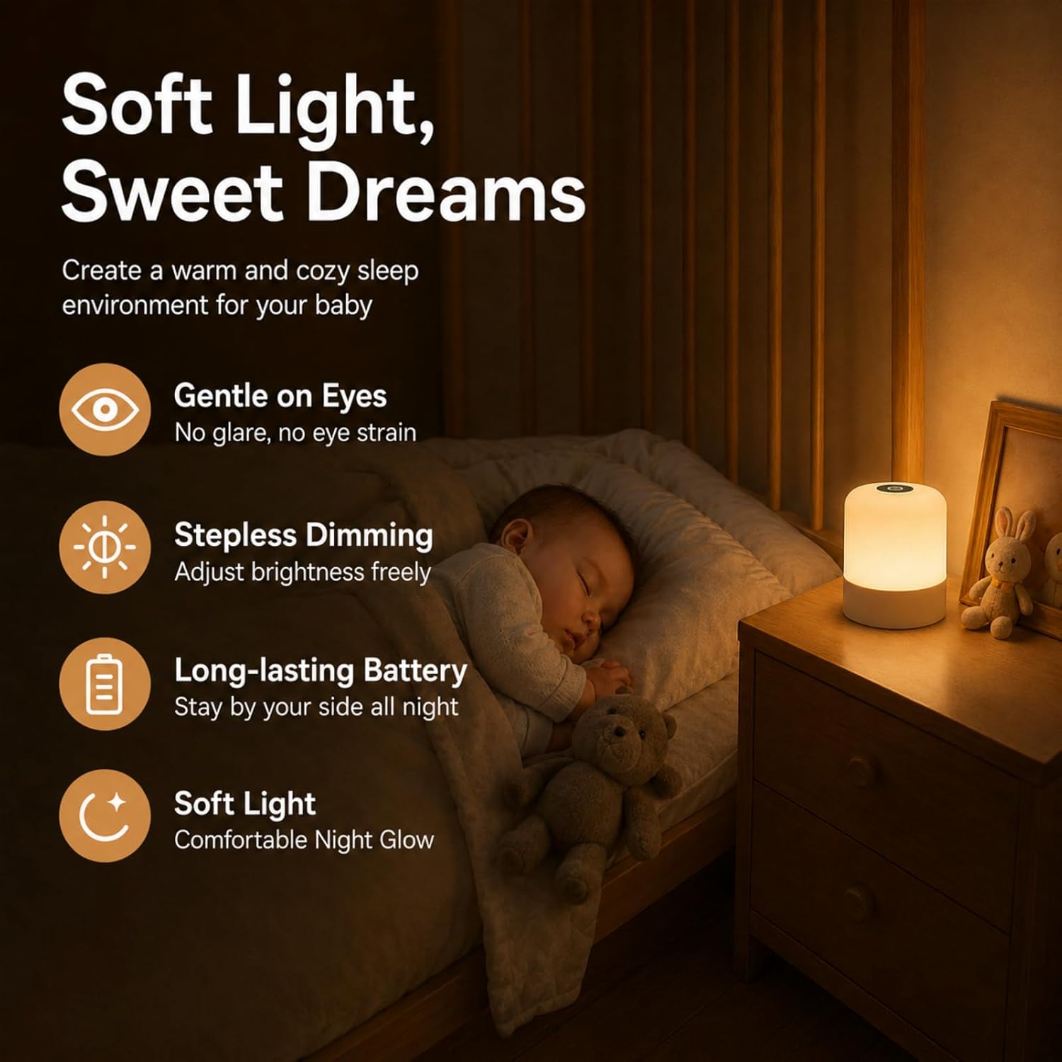 Portable Baby Night Light, 3 Color Egg Lights for Nursery, 2400mAh, Small Rechargeable LED Lamp, Dimmable Touch Nightlight for Newborn…