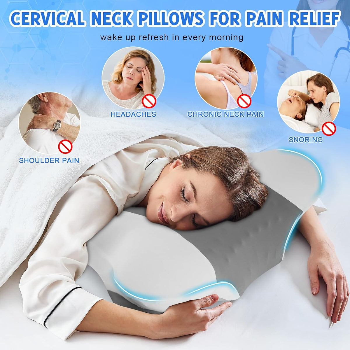 Puzzlandia Queen Size Cervical Pillow for Neck Pain, Cooling Butterfly Pillow for Side Sleepers – Adjustable Orthopedic Contour Memory Foam…