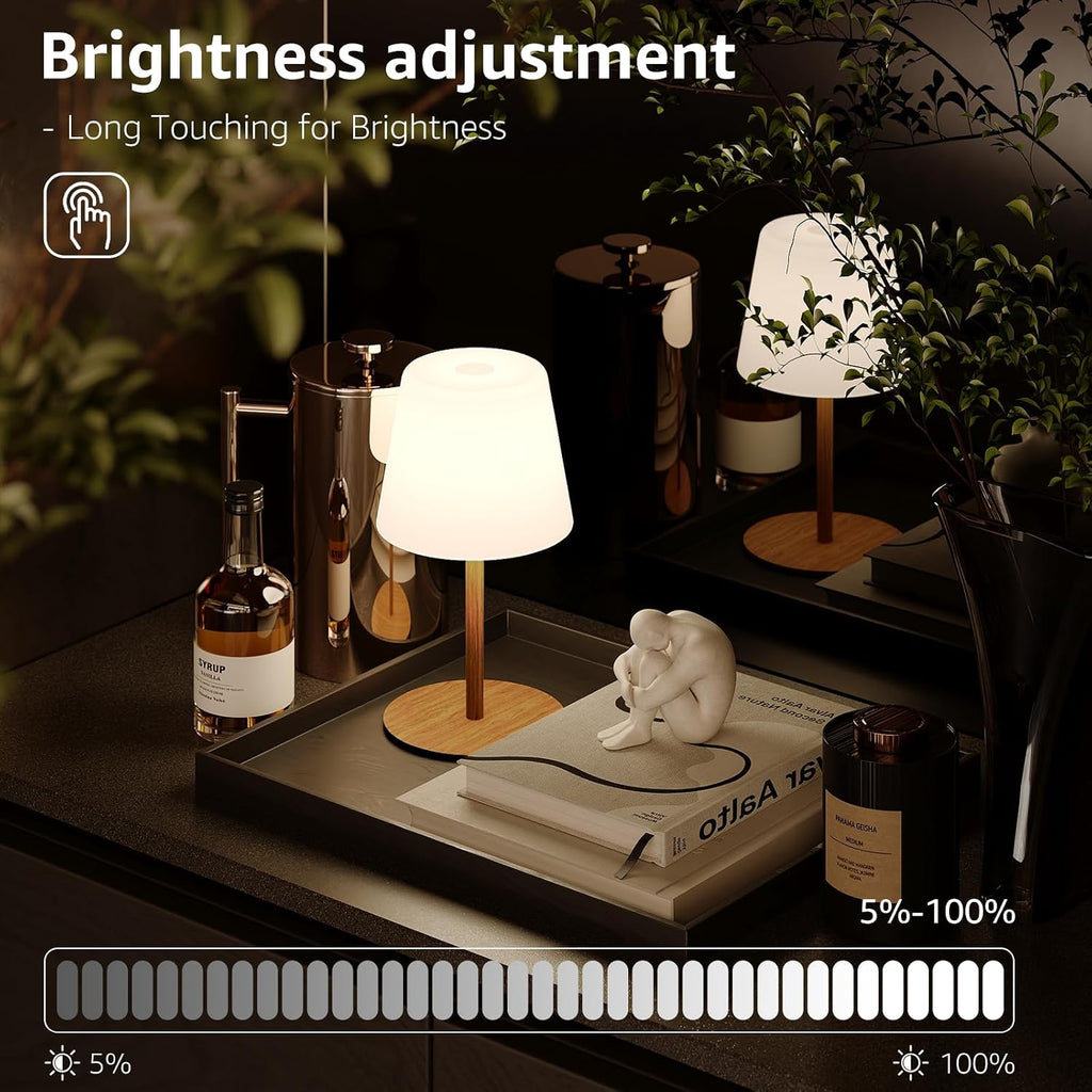 Litluzecozy IP65 Shower Lamp Waterproof, Wood Grain Rechargeable Cordless Bathroom Table Lamp with 4000mAh Battery, 3 Color Temperatures St…