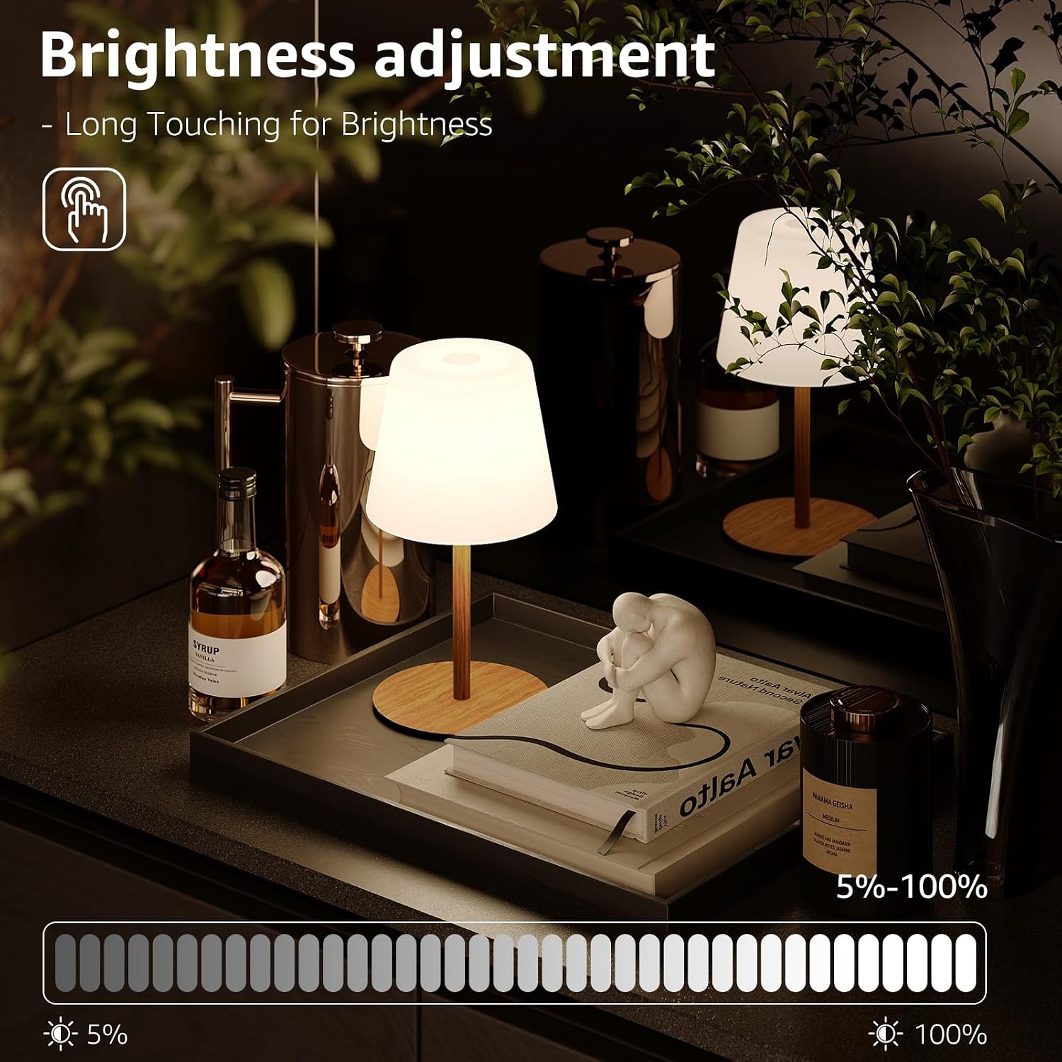 Litluzecozy IP65 Shower Lamp Waterproof, Wood Grain Rechargeable Cordless Bathroom Table Lamp with 4000mAh Battery, 3 Color Temperatures St…