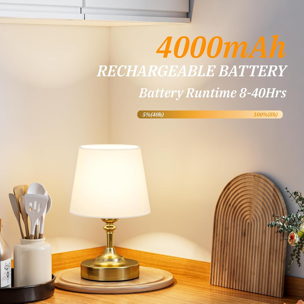 Kakanuo Mini Cordless Table Lamp Gold - 1 Pack 4000mAH Battery Operated Lamp for Decor, 3000K Stepless Dimming Touch Control Rechargeable…