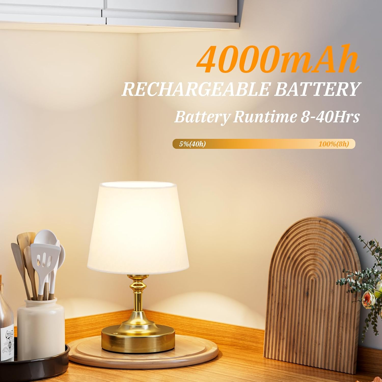 Kakanuo Mini Cordless Table Lamp Gold - 1 Pack 4000mAH Battery Operated Lamp for Decor, 3000K Stepless Dimming Touch Control Rechargeable…