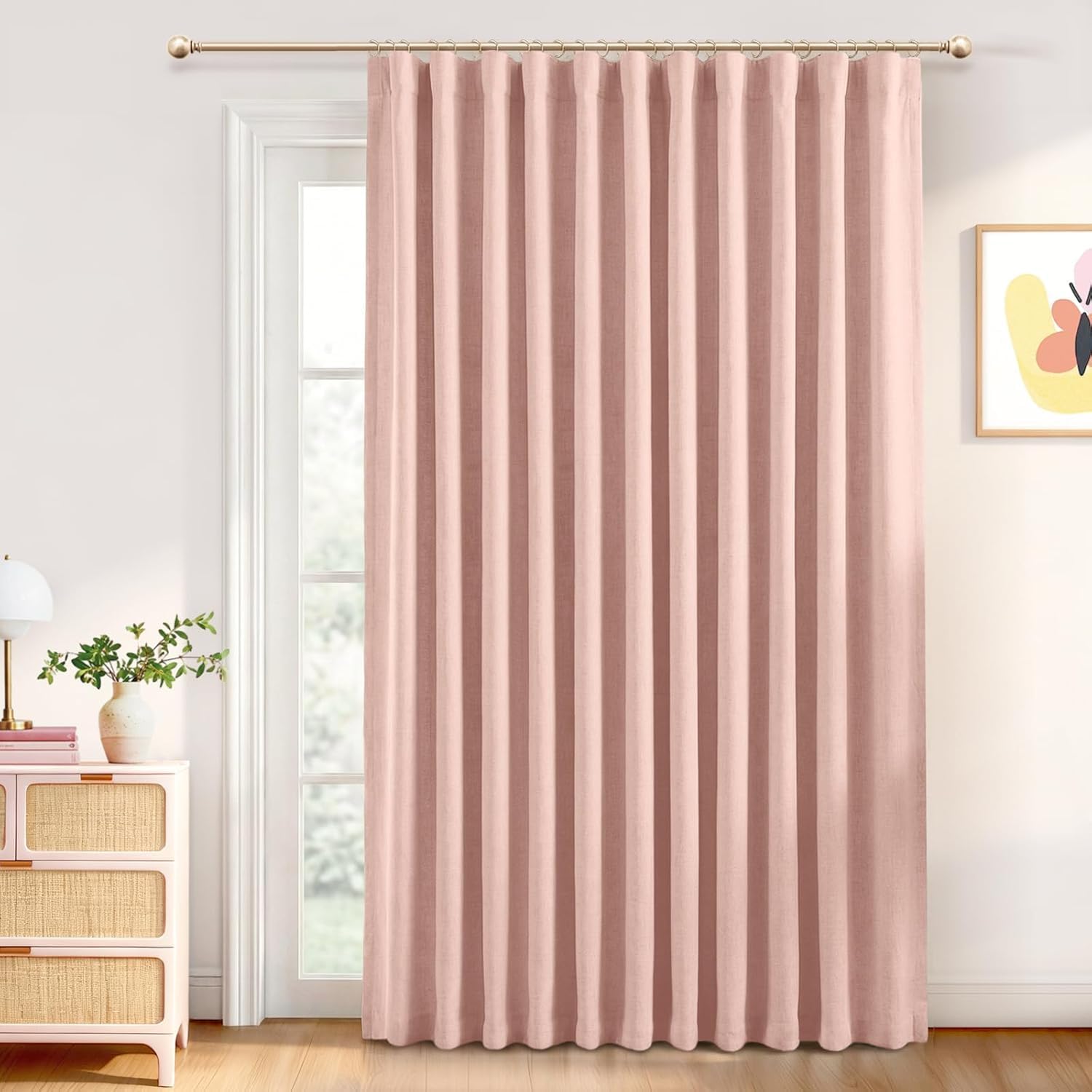 INOVADAY 100% Blackout Curtains for Bedroom, Black Out Curtains 96 Inch Long, Clip Rings Linen Blackout Drapes, Thermal Insulated Room…