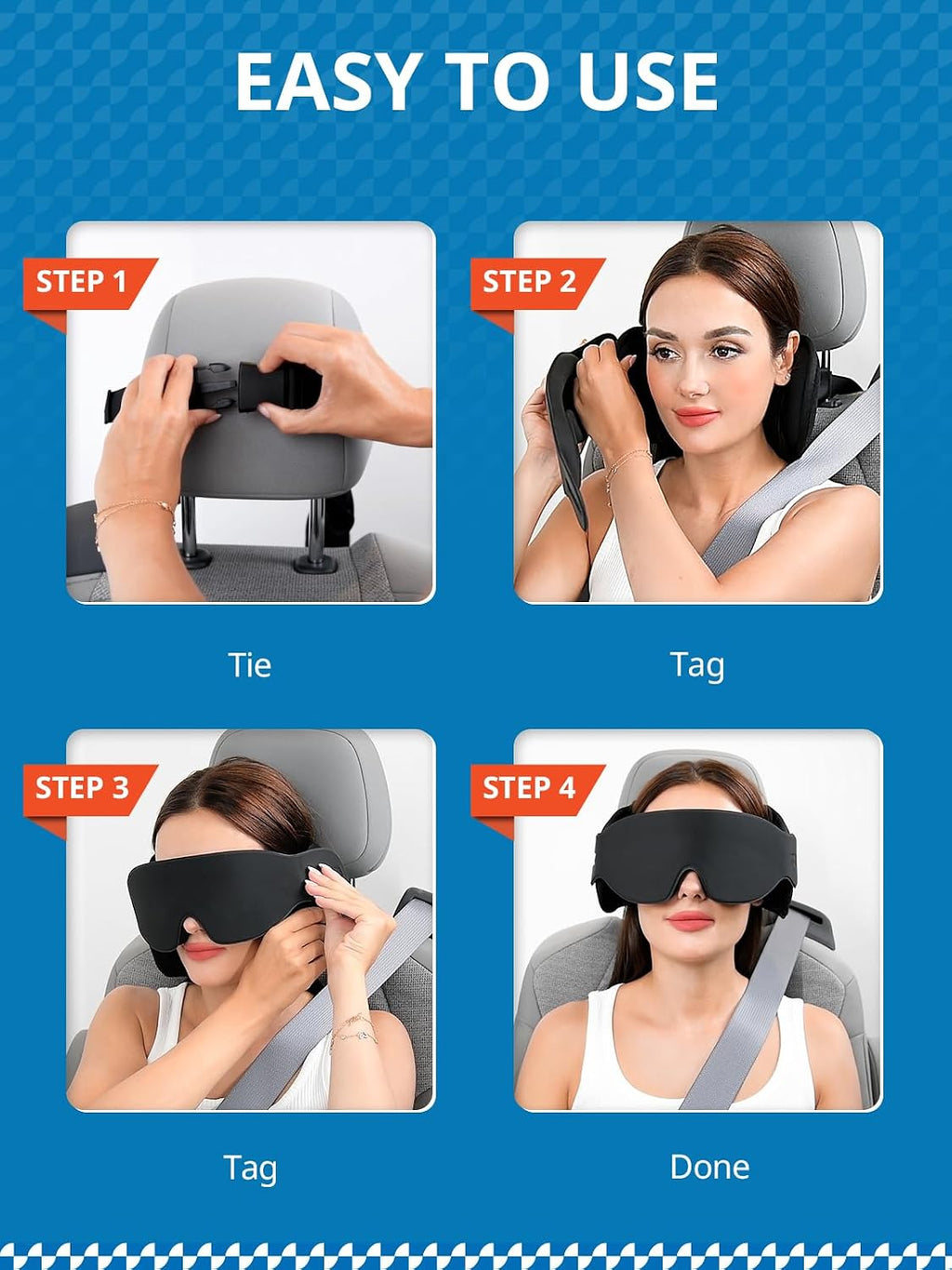 SARISUN Travel Pillow, Car Travel Pillow with 3D Eye Mask for Sleep, 360° Head Support Strap for All Car Seat, Road Trip Essentials, Stop…