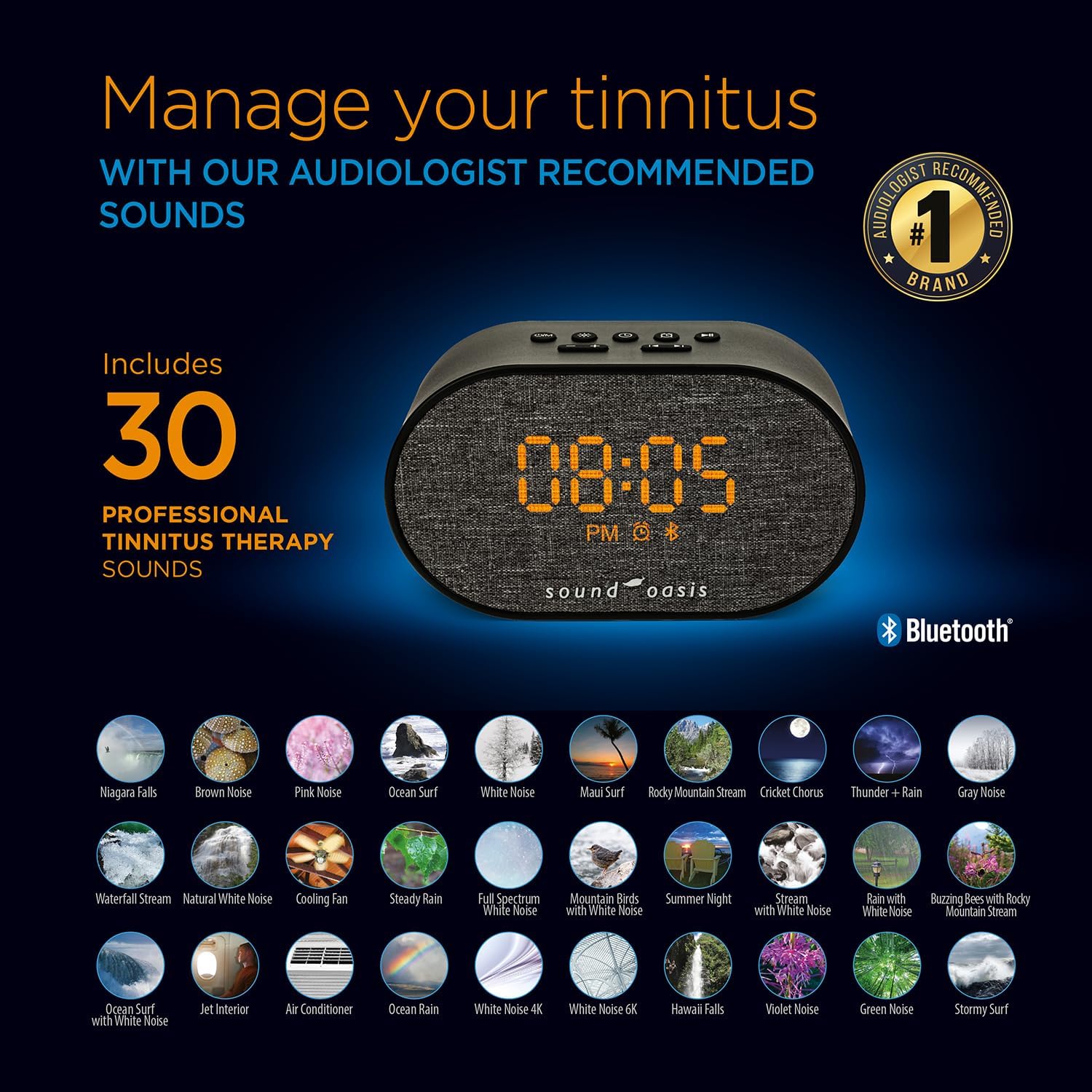 SoundOasis Sound Oasis® Bluetooth Tinnitus Sound relaxation System® Alarm Clock - Sleep Better, Manage and Mask Tinnitus, 30 Built-in…