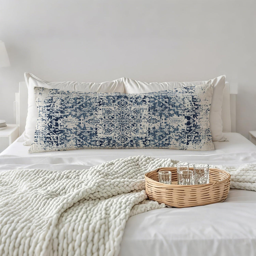 Retro Boho Blue Tribal 20x54 Body Pillow Cover, Boho Home Room Decor, Vintage Blue Ethnic Moroccan Decorative Long Body Pillow Cases for…