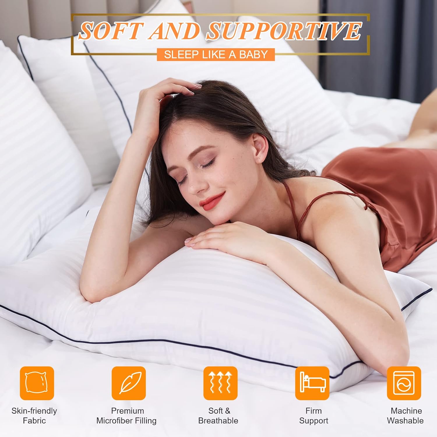 SEMZSOMHotelCollection SEMZSOM Bed Pillows for Sleeping, Full Standard Size Set of 2 Luxury Hotel Pillows with Soft Down Alternative Fillin…