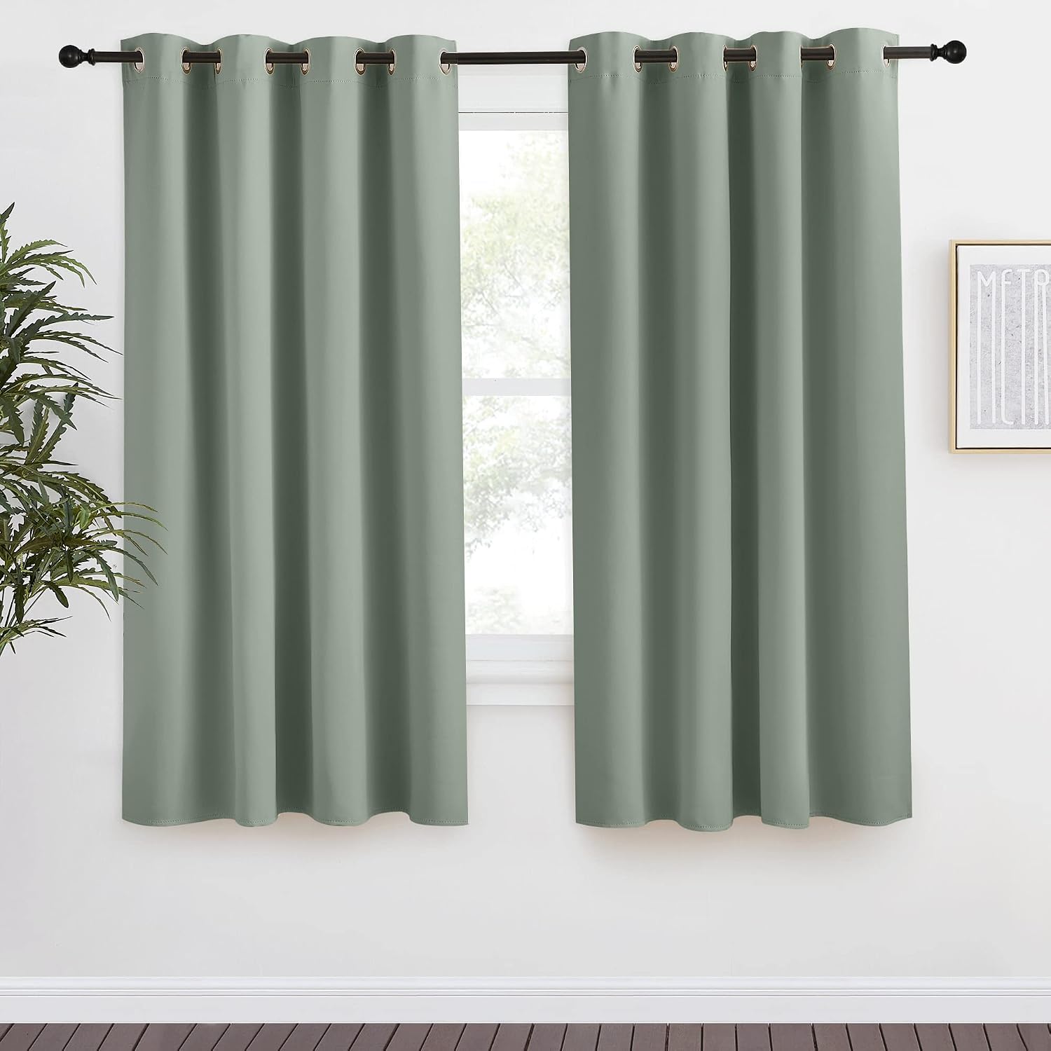 NICETOWN Blackout Greyish Green Curtain 68 inch Length for Bedroom, W55 x L68, 1 Panel, Thermal Insulated Grommet Room Darkening Window…