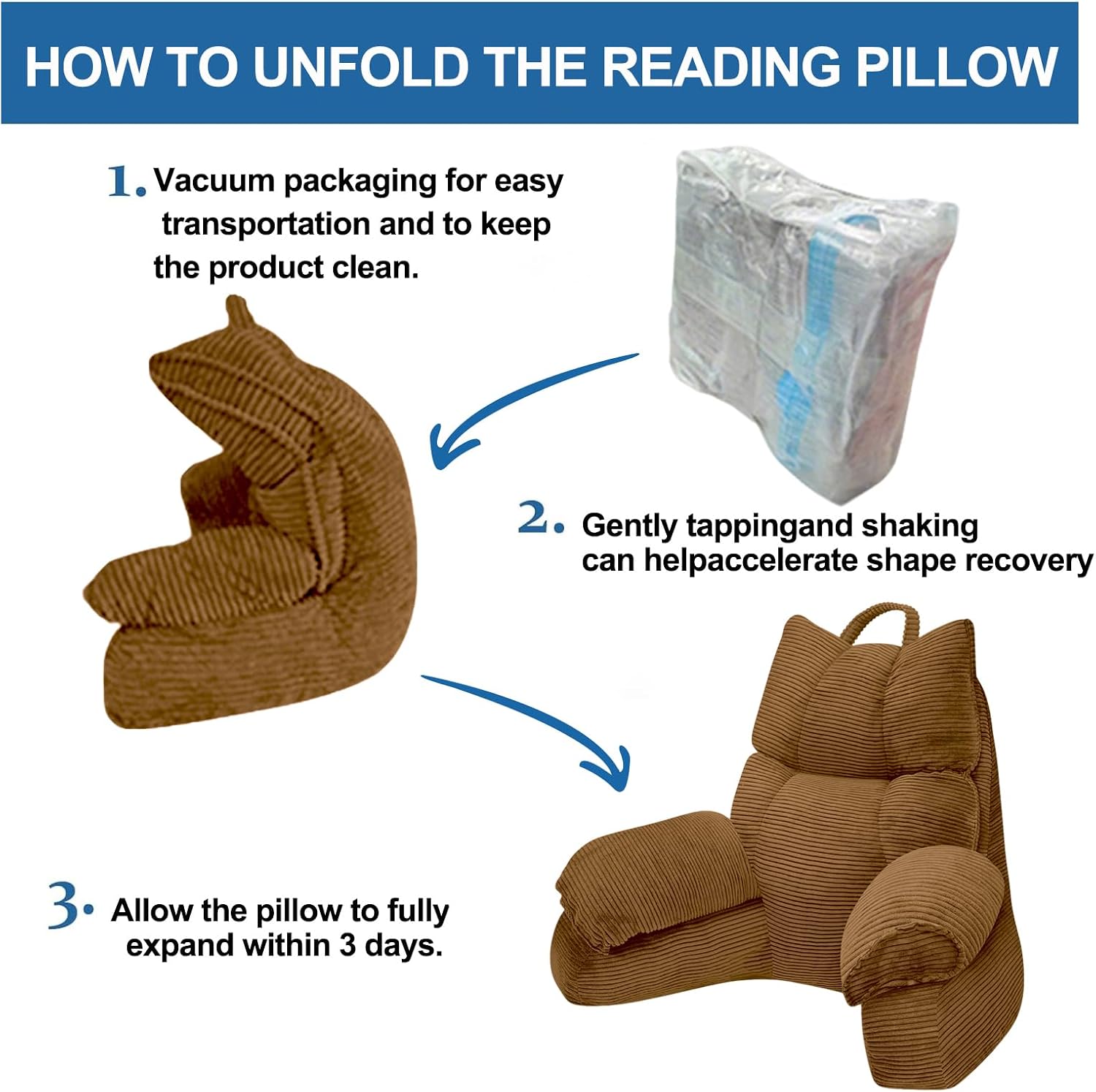 RRPAHWTV Reading Pillow for Bed with High Arm Rests, Back Support Pillow for Sitting Up in Bed with Shredded Memory Foam for Reading, TV…