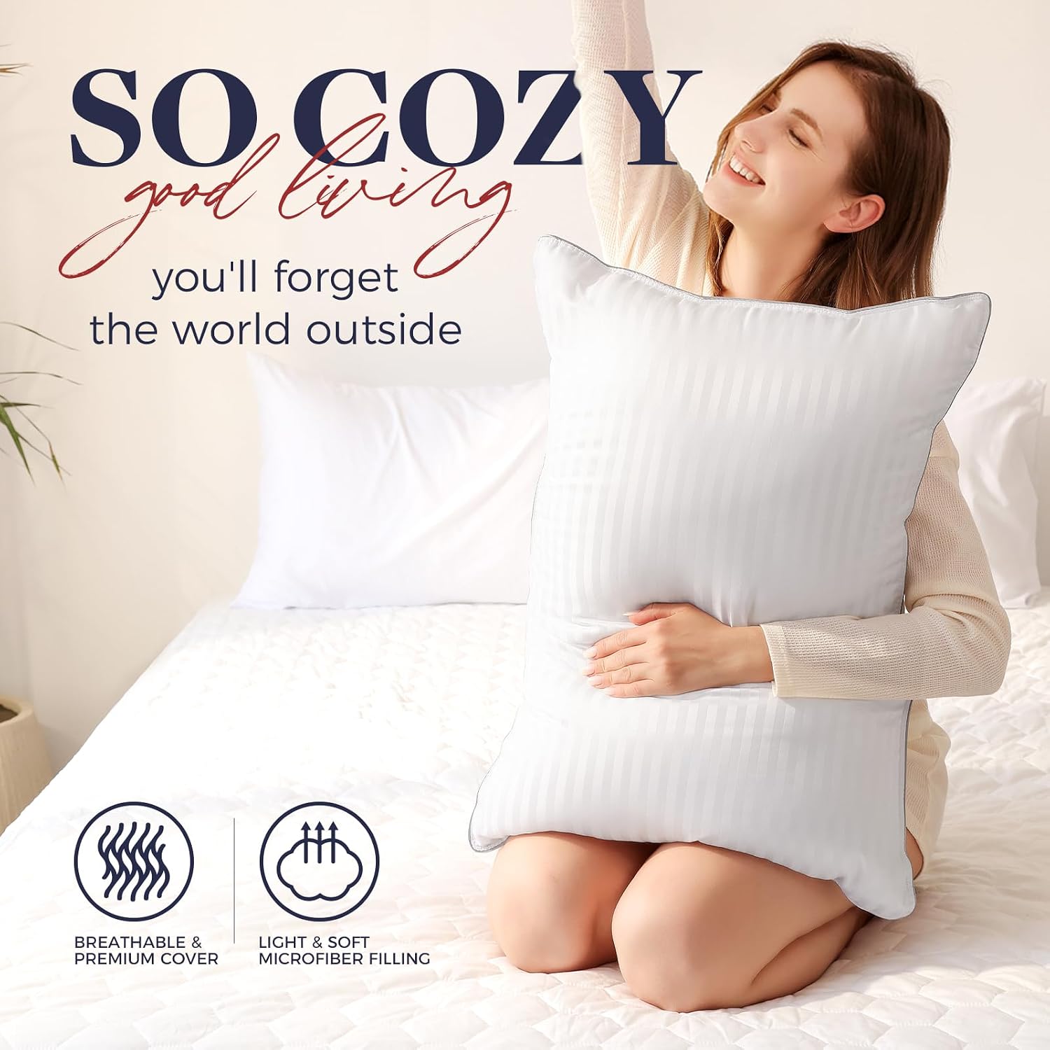 Basic Beyond Hotel Collection Bed Pillows for Sleeping - King Size Pillows Set of 4, 20x36, White