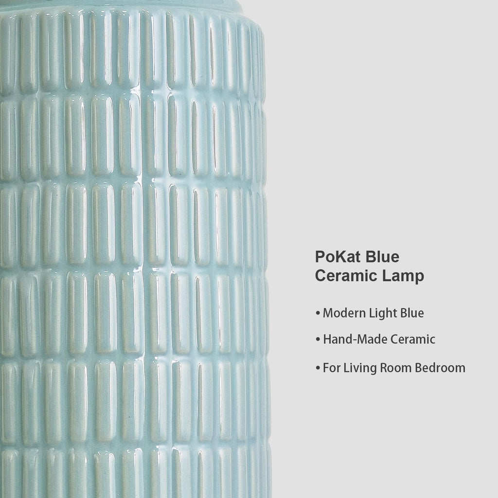 PoKat 23" Light Blue Table Lamps Set of 2, Modern Bedside Lamps for Bedroom, Coastal Ceramic End Table Lamps for Living Room, Ocean…