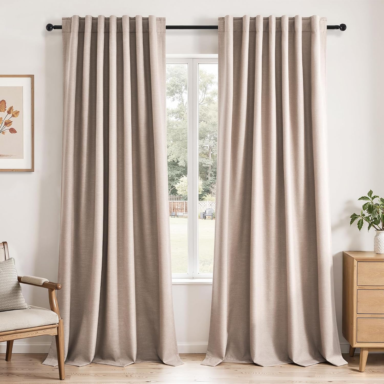 Topfinel 102 inch long Linen blackout curtains for tall windows 2 Panels 100% Blackout Linen texture Curtain Window Drapes Back Tab Rod Poc…
