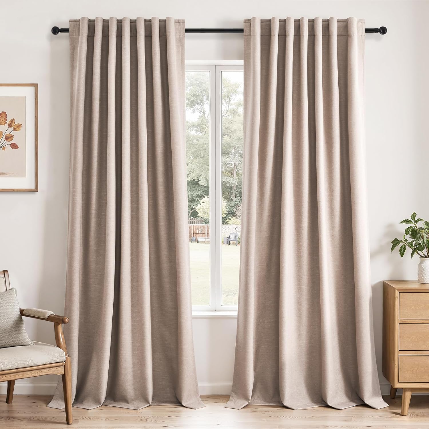 Topfinel 96 inch long blackout window curtains 2 Panels for bedroom 100% Black out Linen texture Curtain Vintage Farmhouse Drapes with Back…