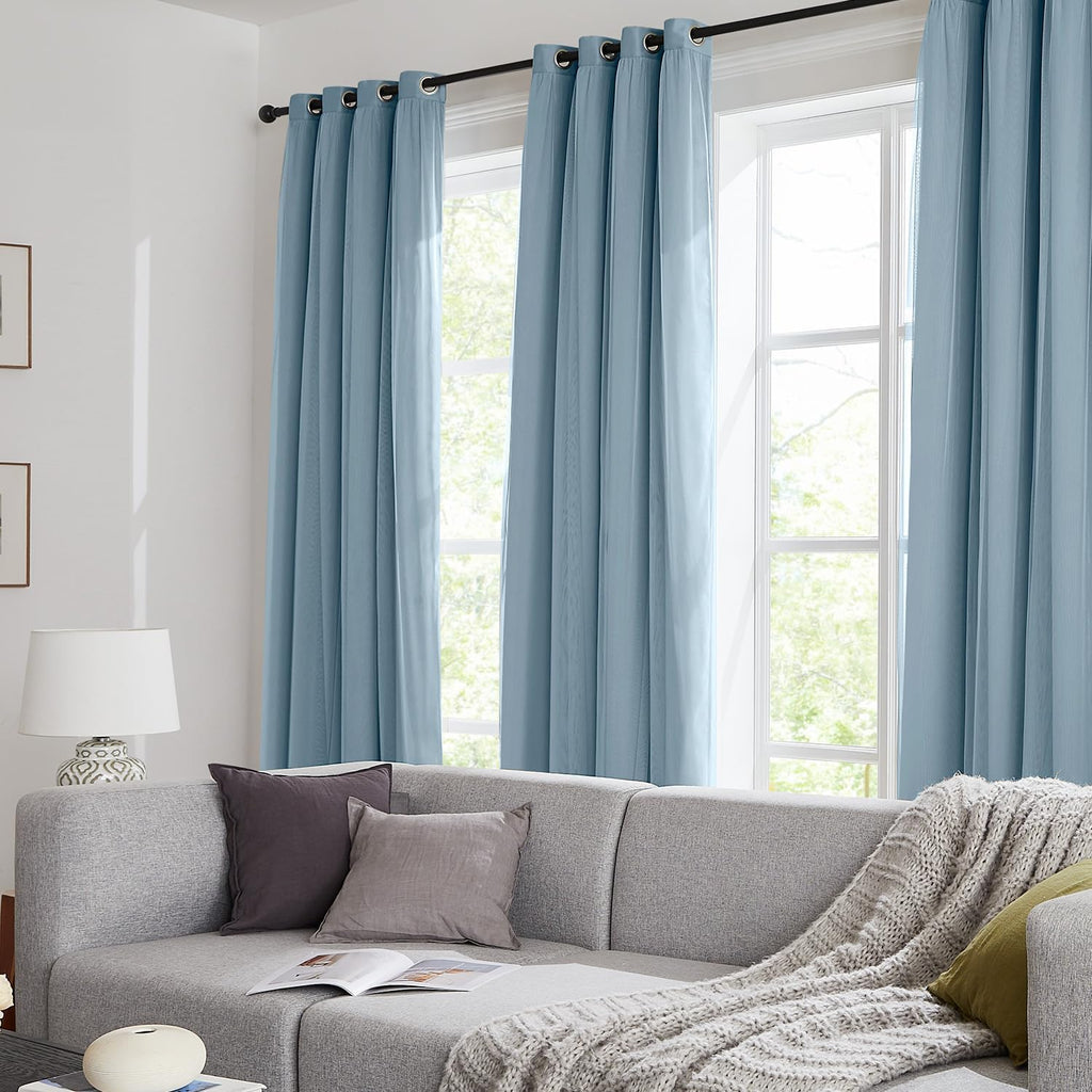 Swandream 100% Blackout Curtains for Bedroom, Double Layer Blue Curtains, Black Out Curtain 108 inch Long with Sheer Overlay for Living Roo…