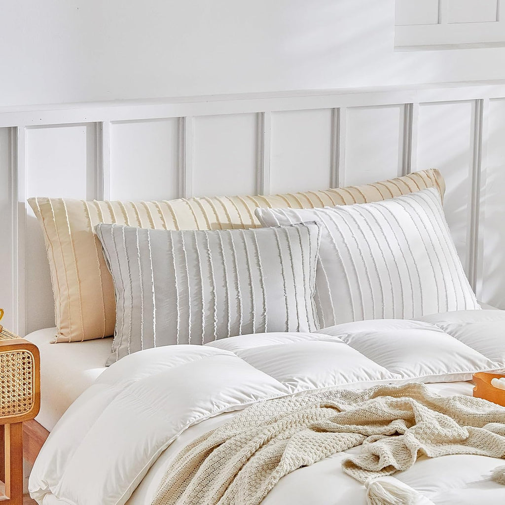 Warmdern Khaki Striped Pillow Covers Body Pillow Cover Soft Microfiber Stripe Pillow Cases Boho Tufted Stripes Textured Pillowcase with Env…