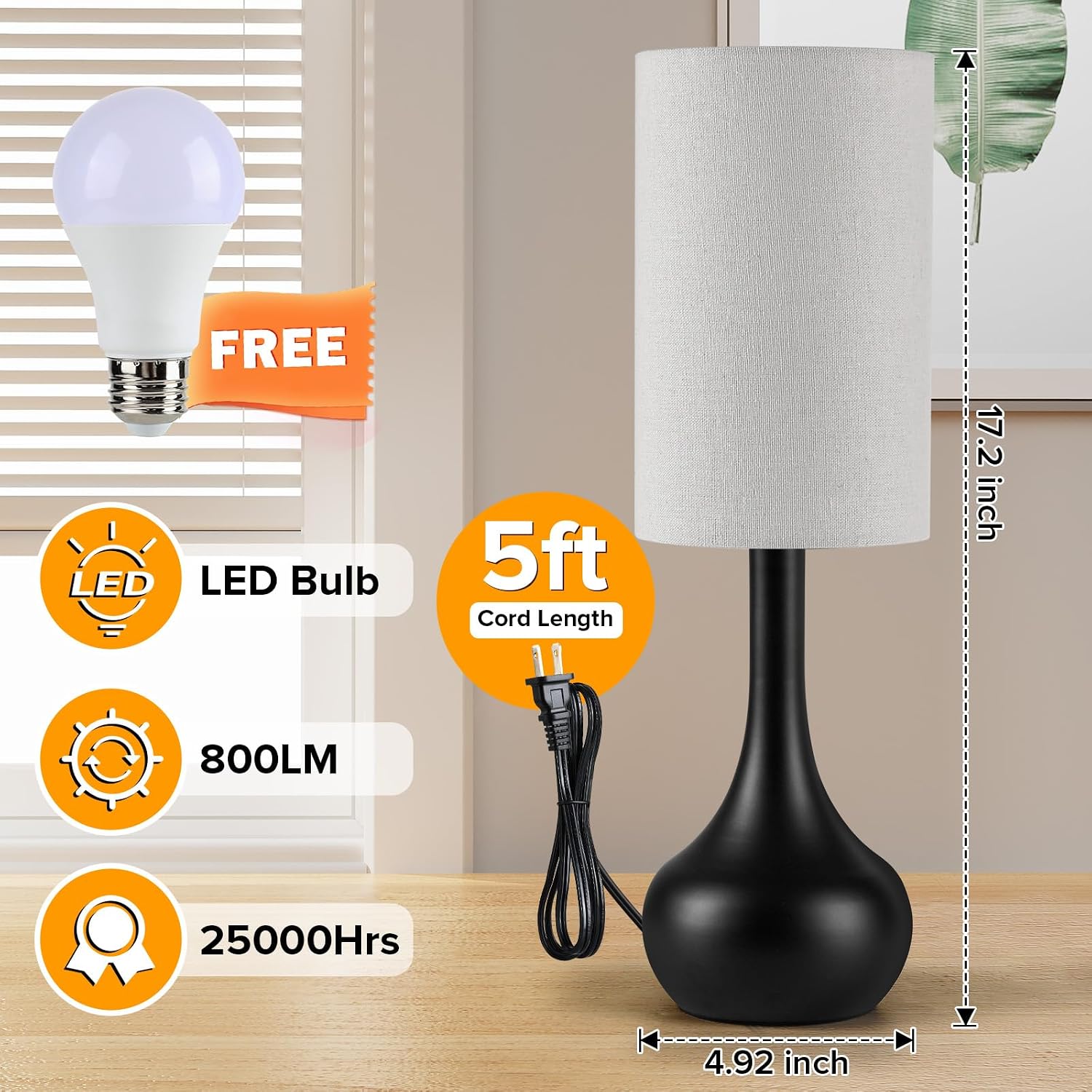 Ledikon Touch Bedside Lamp for Nightstand,3-Way Dimmable, Space Saving & No Assembly Required, Upgraded Small Droplet Vintage Black Table La…