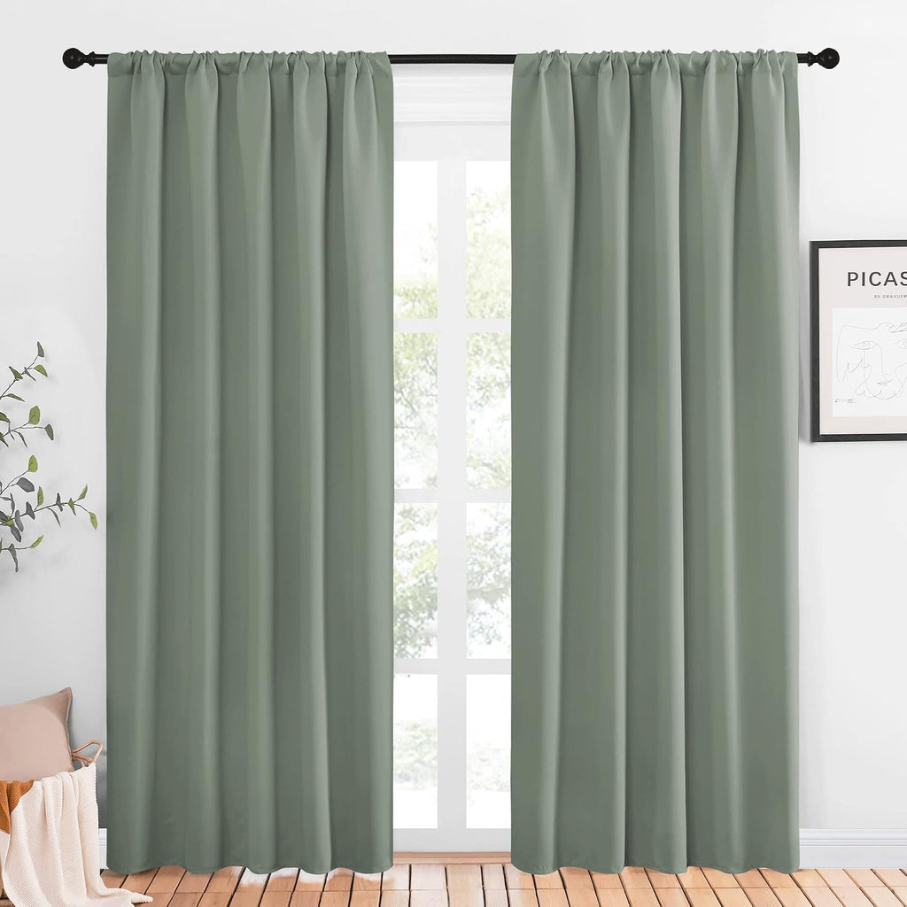 NICETOWN Window Curtains Blackout Drapes - Thermal Insulated Solid Rod Pocket Blackout Curtains/Draperies for Living Room (Sage Green…