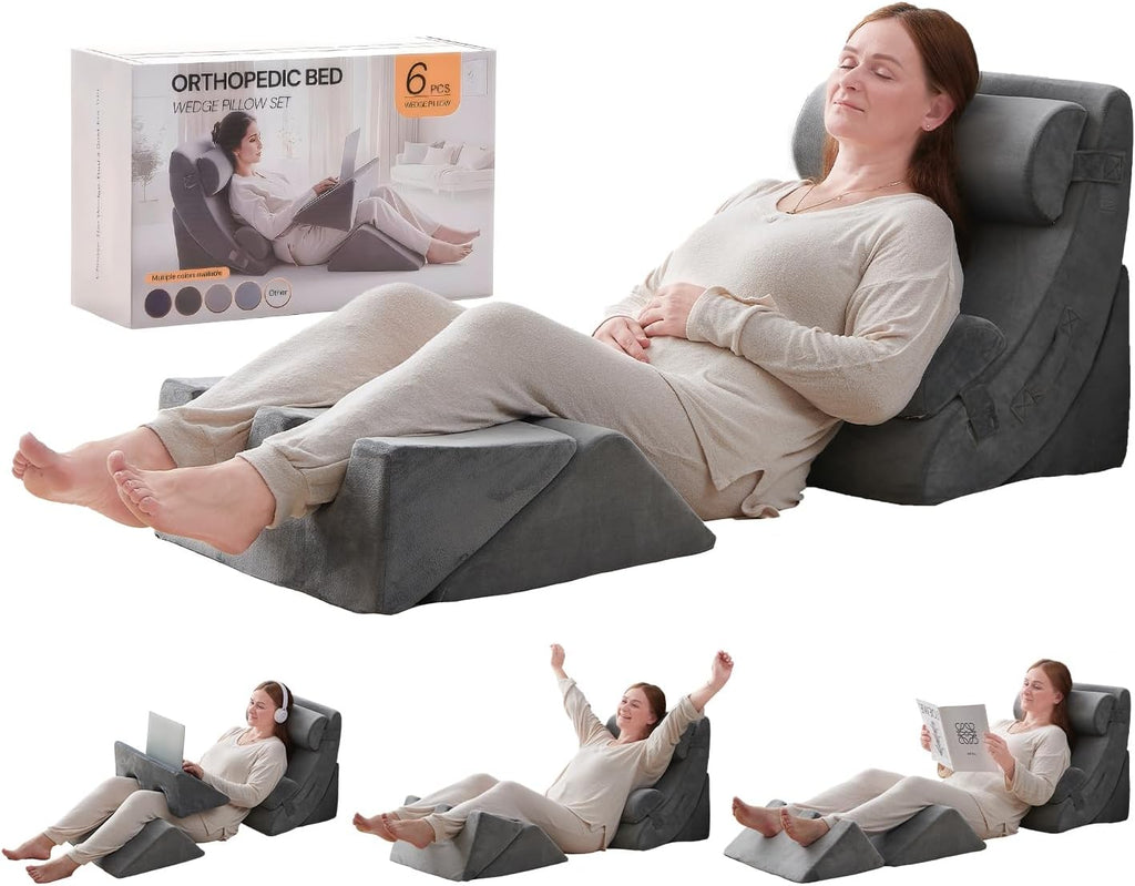 Axelrod 6PCS Orthopedic Bed Wedge Pillow Set, Post Surgery Foam for Back, Neck and Leg Comfortable & Adjustable Pillows- Anti Snoring, Hear…