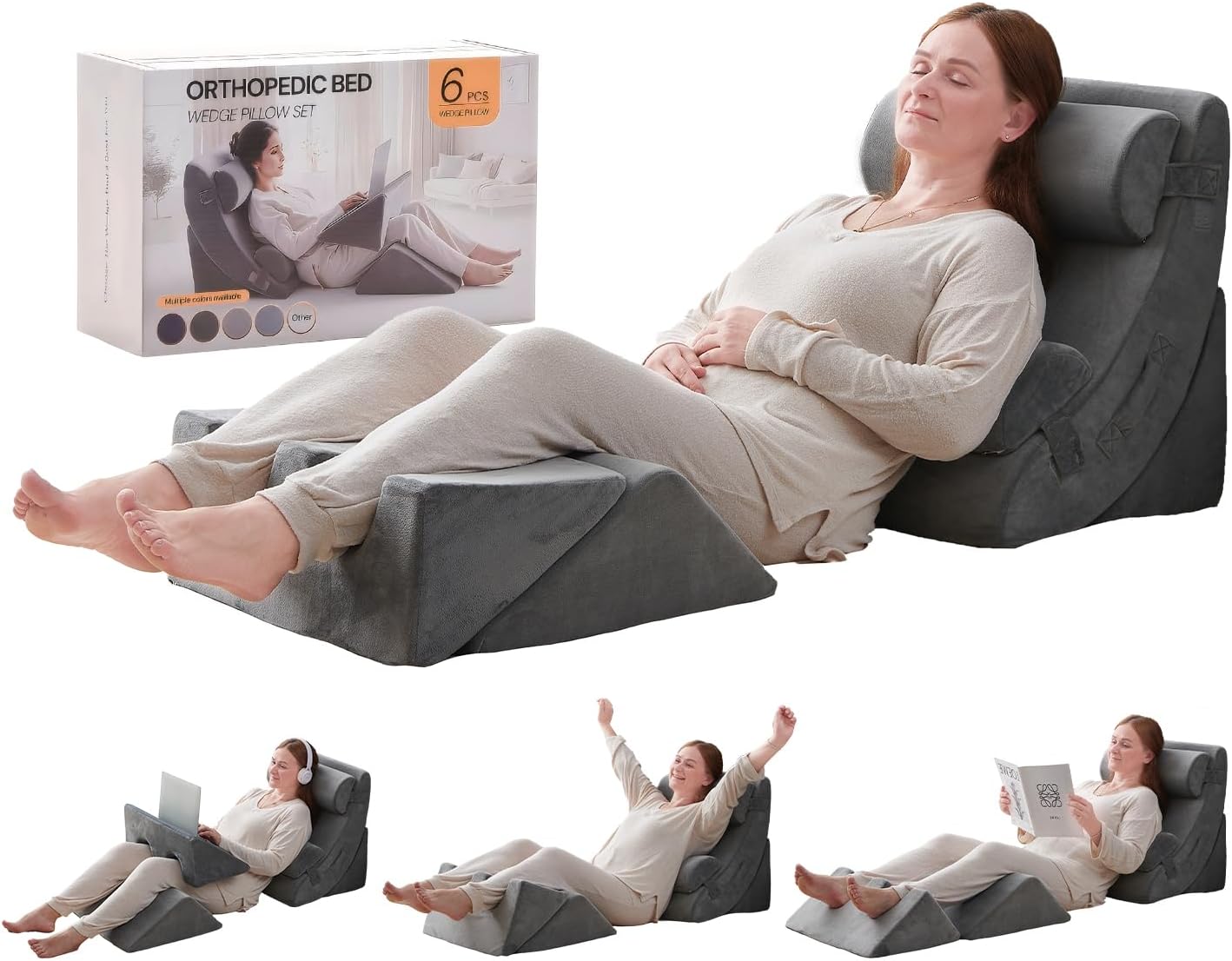 Axelrod 6PCS Orthopedic Bed Wedge Pillow Set, Post Surgery Foam for Back, Neck and Leg Comfortable & Adjustable Pillows- Anti Snoring, Hear…