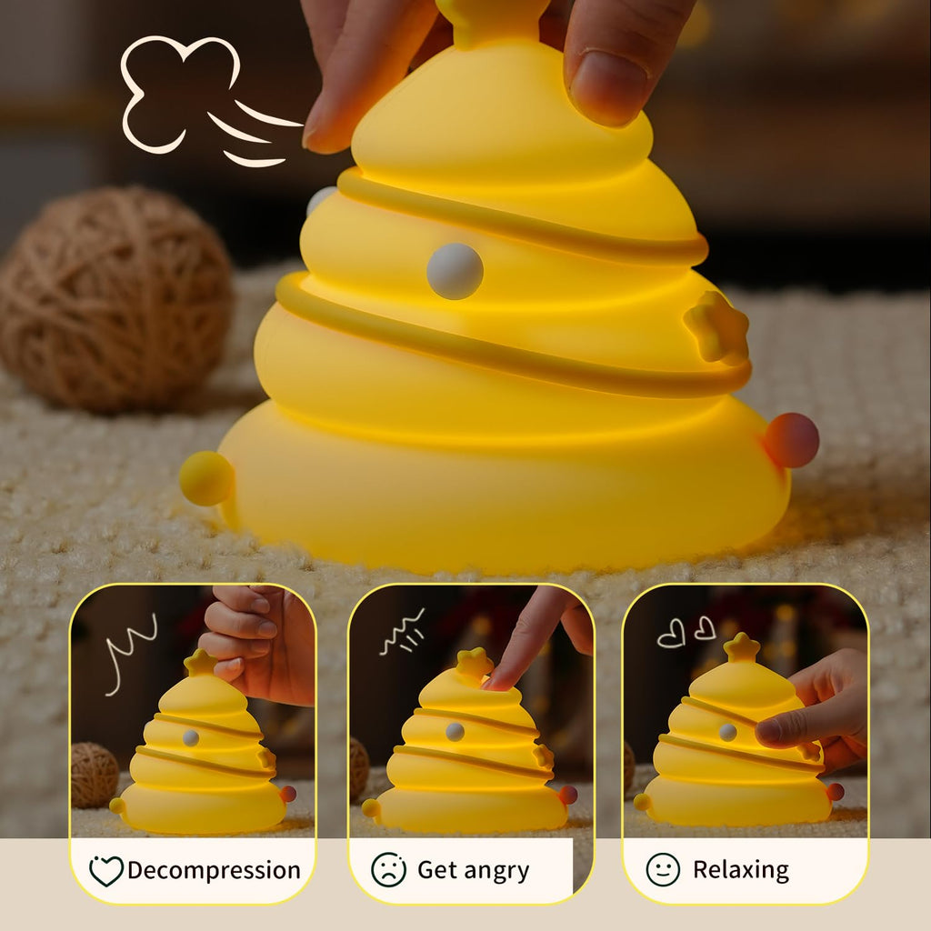 Xmas Tree Night Light, Cute LED Lamp, Silicone Dimmable Nursery Nightlight for Kids, Rechargeable Bedside Touch Lamp, Funny Office Desk…