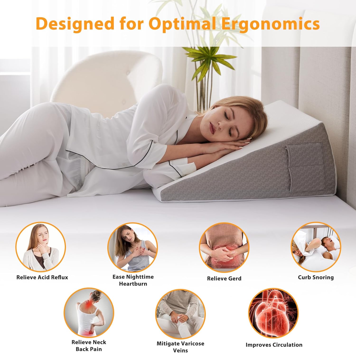 Ruqmuis Wedge Pillow for Sleeping, 12" Bed Wedge Pillow for Headboard, Triangle Incline Wedges for Acid Reflux, Pillows Wedge for Back, El…