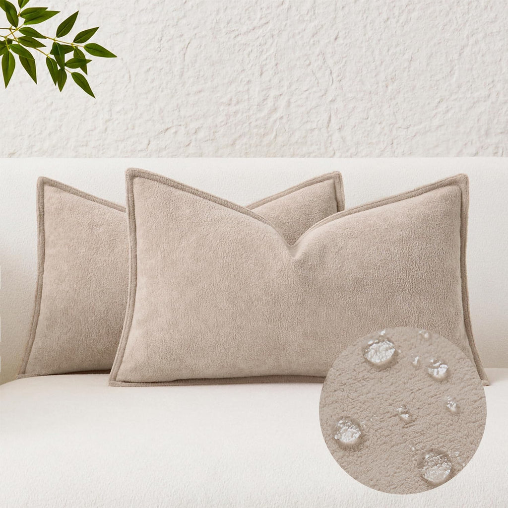 KevinTextile Kevin Textile Waterproof Decorative Pillow Covers Khaki 12x20 Inch Pack of 2 Soft Boucle Textured Lumbars Cushions Elegant Acc…