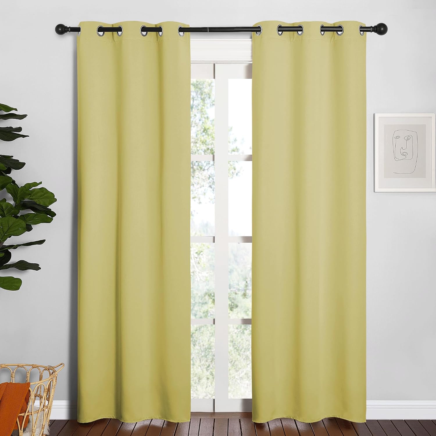 NICETOWN Window Curtain Panels, Thermal Insulated Solid Grommet Blackout Draperies/Drapes for Basement (Paler Yellow, 1 Pair, 34 by 84-inch)