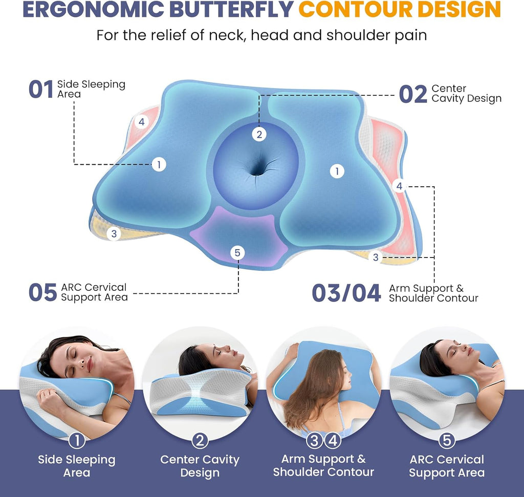A-Pce Cervical Neck Pillow for Neck and Shoulder, Odorless Memory Foam Pillows & Soft Silk Cover, Ergonomic Orthopedic Neck Support…