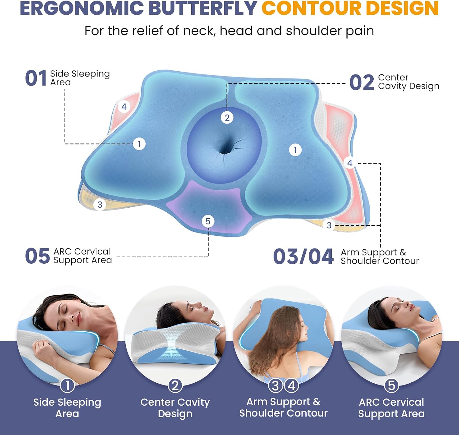 A-Pce Cervical Neck Pillow for Neck and Shoulder, Odorless Memory Foam Pillows & Soft Silk Cover, Ergonomic Orthopedic Neck Support…