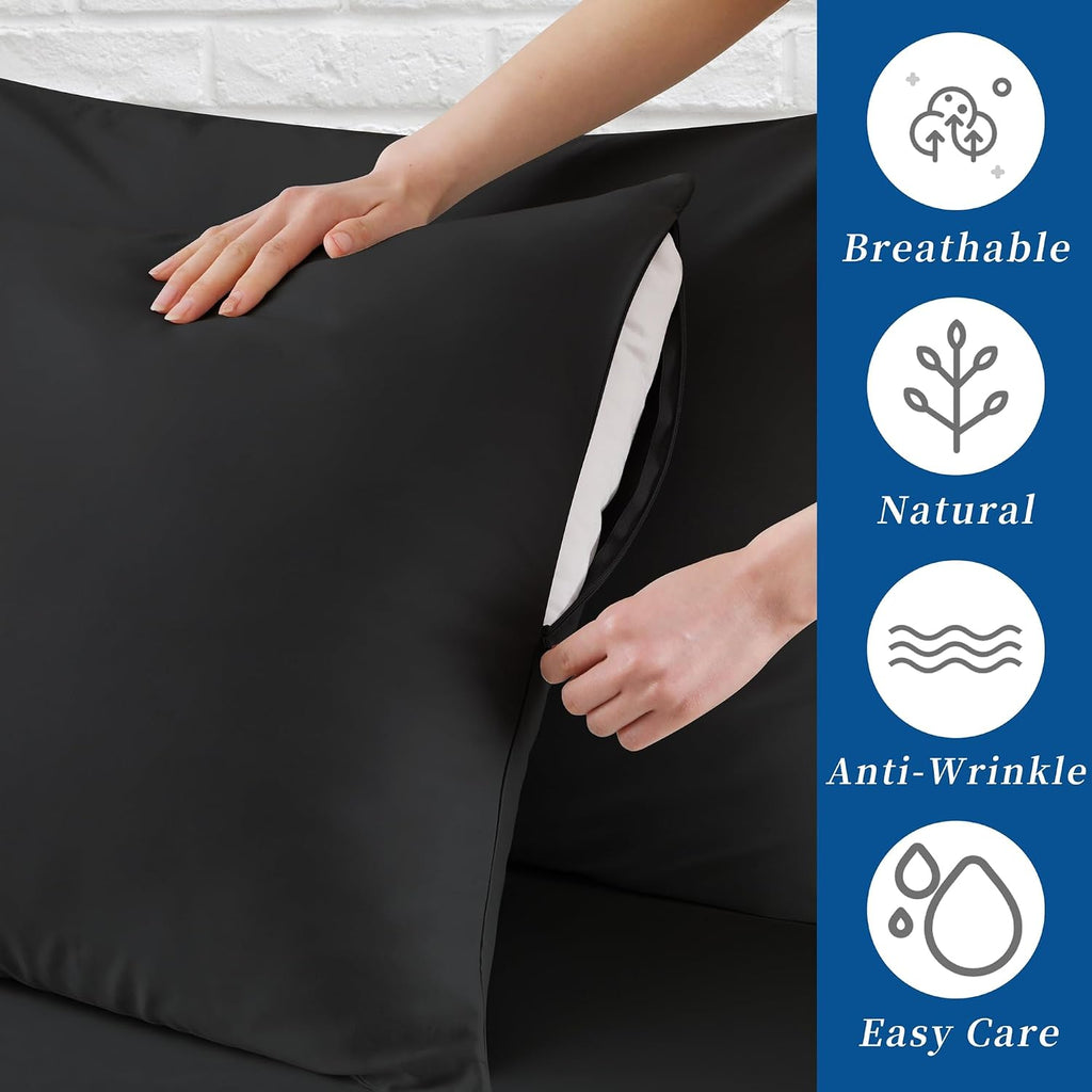 ZaizaiHome Pillow Cases Queen Size 4 Pcs,100% Egyptian Cotton 400 Thread Count Sateen Weave Black Pillowcases Queen Size, Quality Pillow Co…