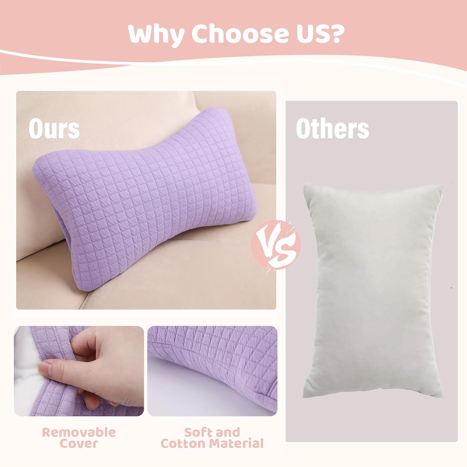 vocheer 11x7in Mini Travel Pillow, Small Pillows for Sleeping, Tiny Pillows for Neck, Wrist, Lumbar and Knee, Pets Pillow, Cotton, Cover…