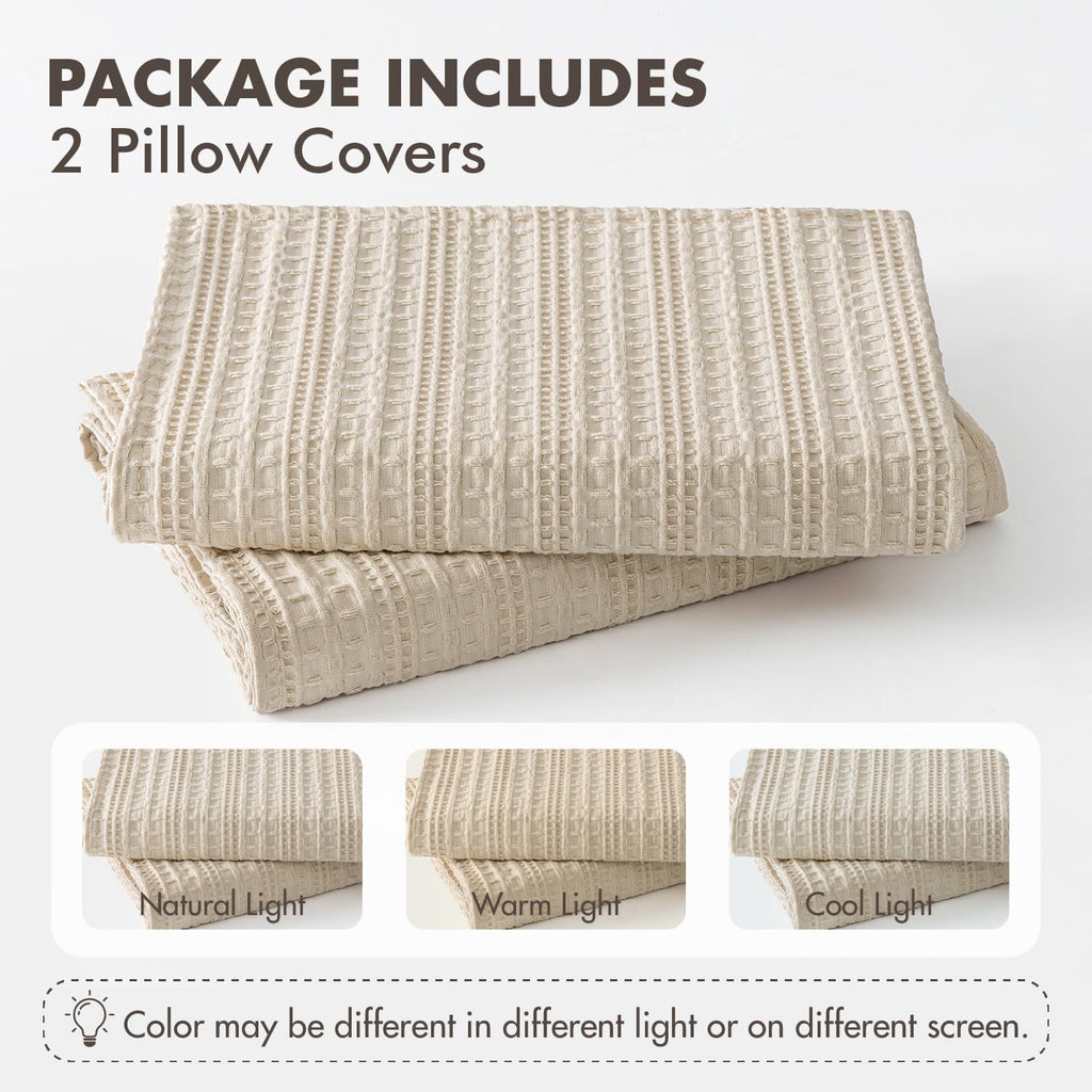 100% Cotton Waffle Pillow Shams King Size, 2 Pack 20x36 Decorative Pillow Covers for Bed Couch Sofa, Neutral Weave Cushion Cases Modern…